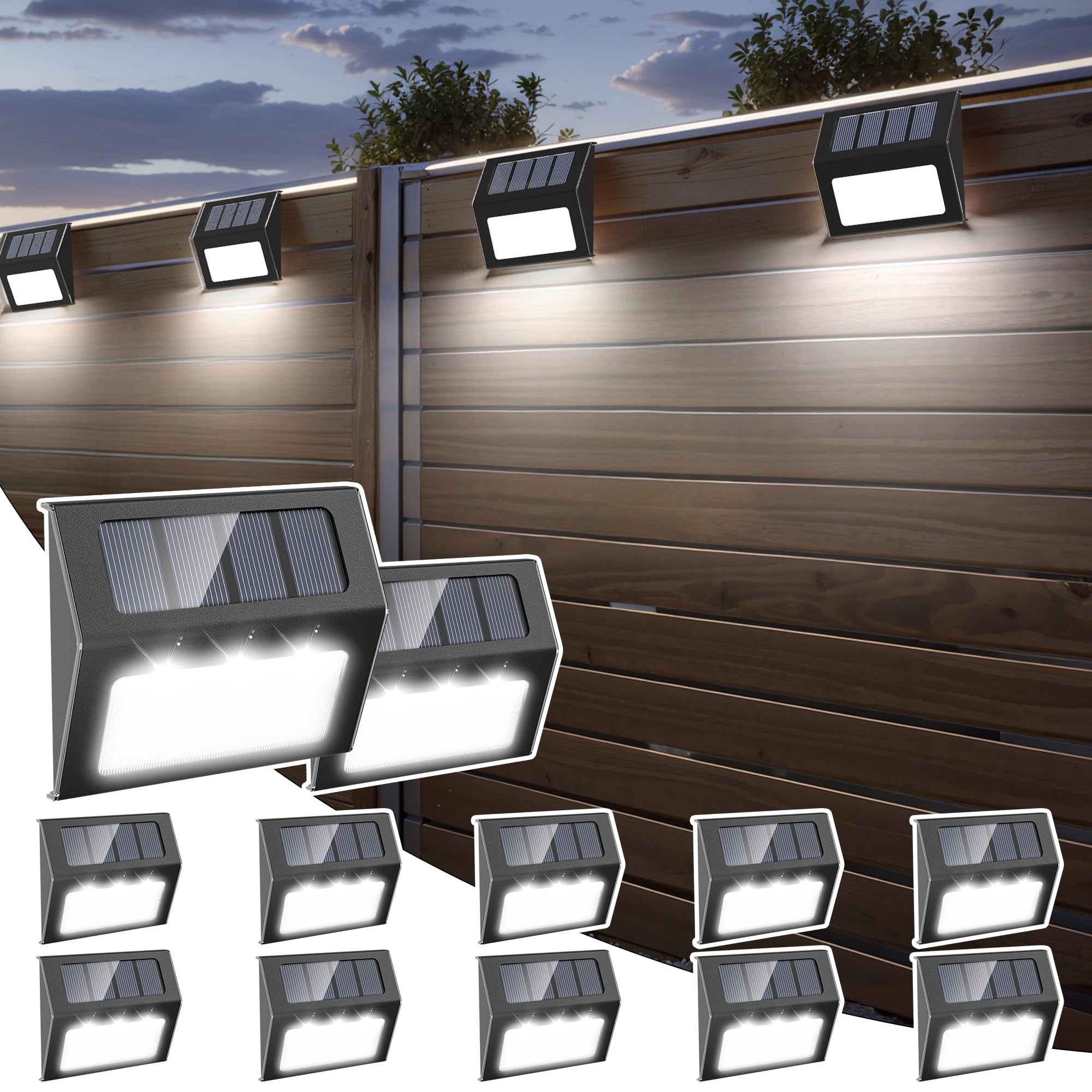 Otdair Solar Lights for Outside, 12 Pack Solar Deck Lights Outdoor, Waterproof Fence Solar Lights for Fence, Patio, Garden, Path