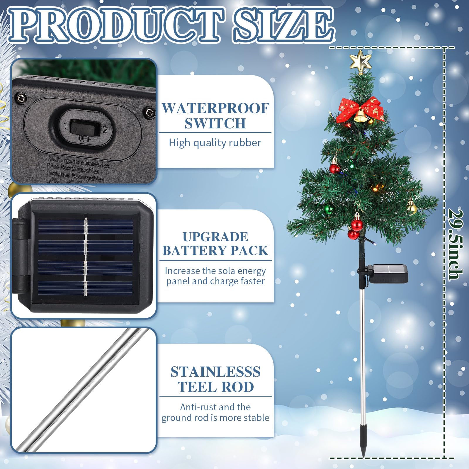 Baquler 2 Pcs Solar Christmas Tree Garden Stake Lights Outdoor Christmas Tree Yard Decorations Multicolor Solar Stakes For Pathw