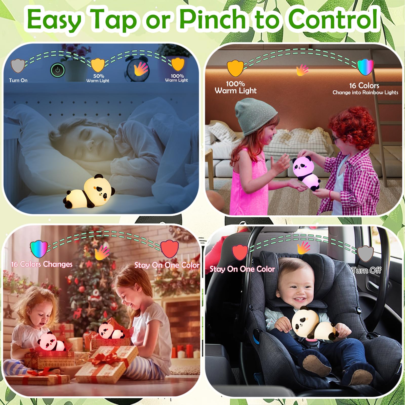 NCBNCB Cute Night Light Panda Night Light for Kids,16 Colors Dimmable Baby Night Lights for Nursery, Silicone Rechargeable Night