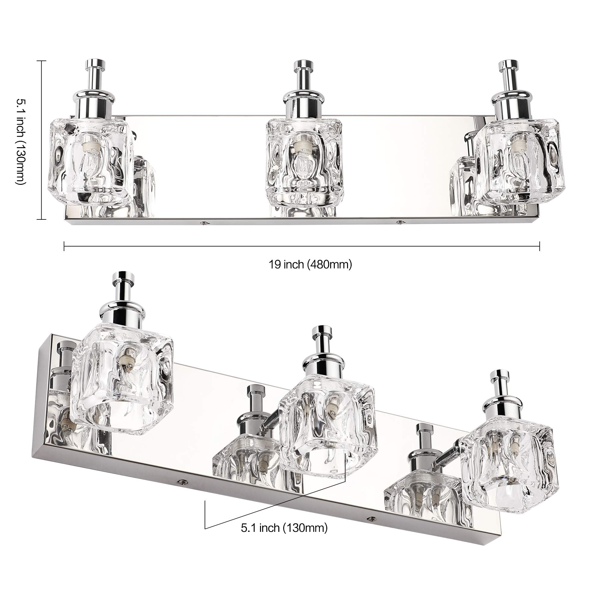 PRESDE Bathroom Vanity Lights Fixture, 3-Lights, LED, Modern Chrome, Crystal Glass Globe, Excludes Bulb