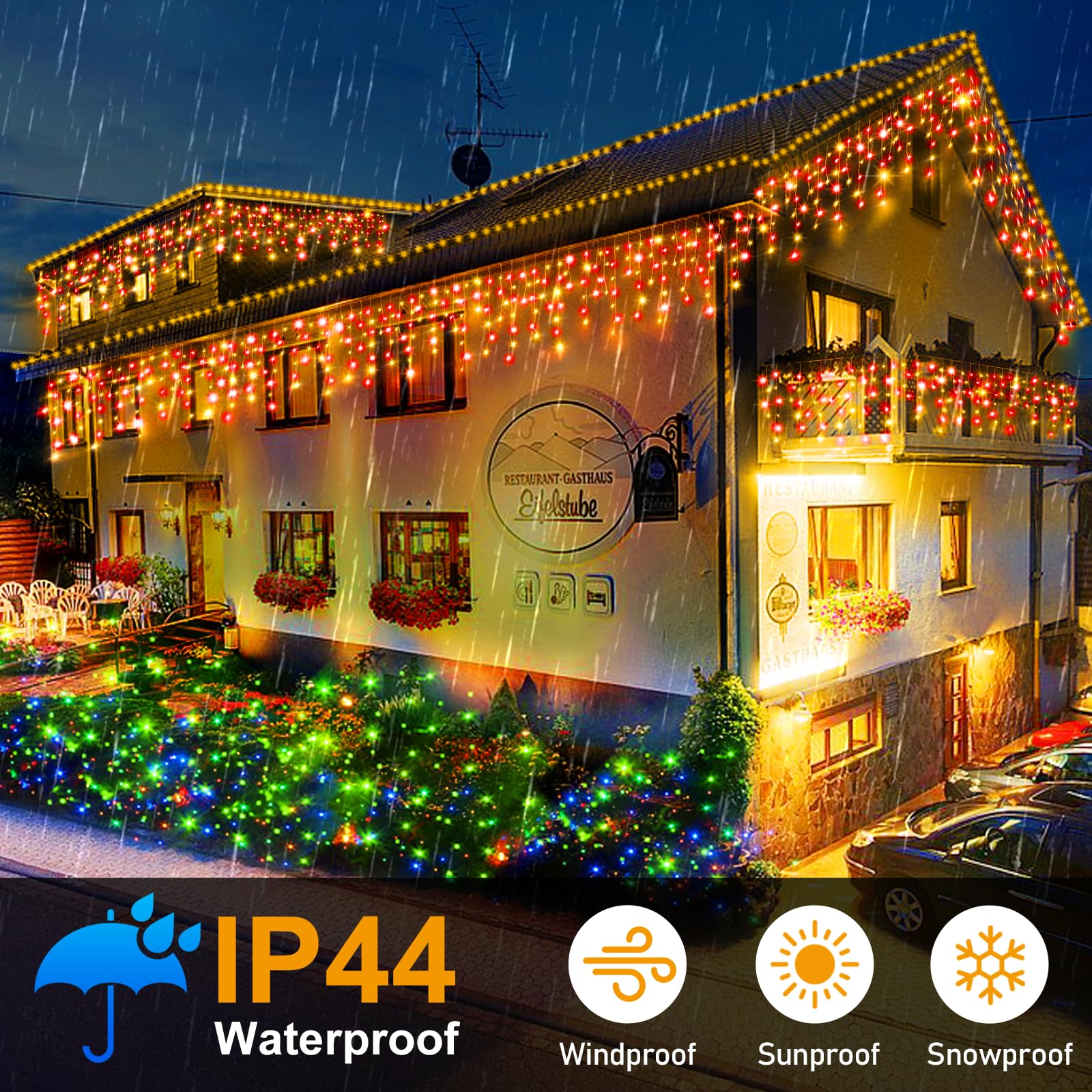 Hezbjiti Christmas Lights Decorations, 1600 LED 164FT, Warm White and Red, 8 Modes Rain Drops Fairy String Curtain Lights