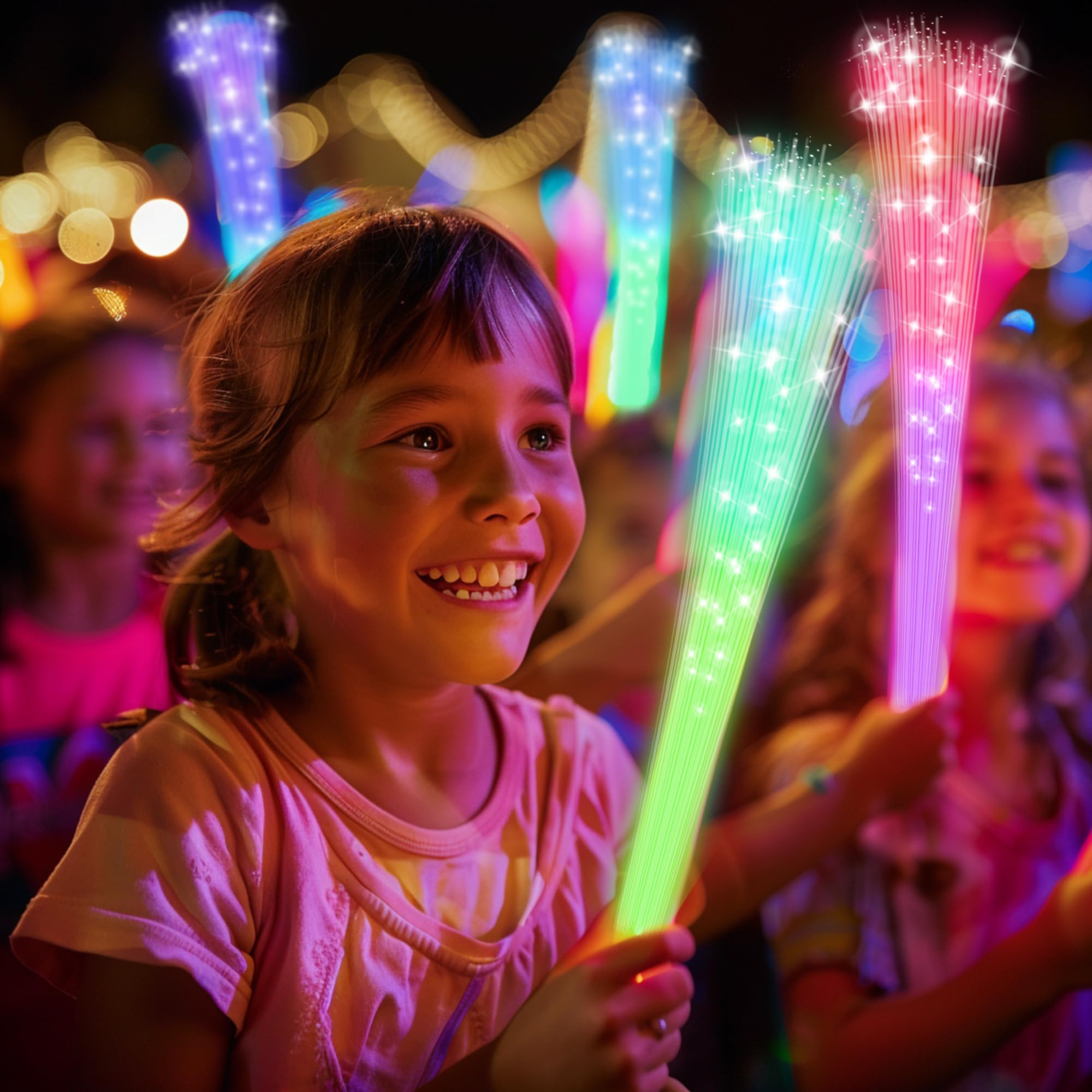 Jsronms 100 Pcs Fiber Optic Wand,Glow Fiber Optic Wands,Glow In The Dark Party,Glow Wands Led Light Up Party Favors For Wedding,