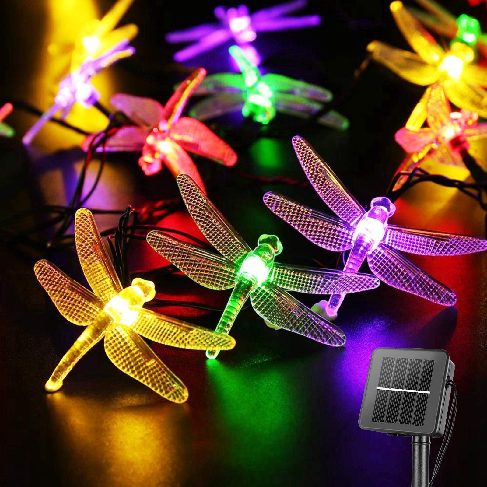 Brightown Dragonfly Solar String Lights, 25.6FT, 30 LED, Waterproof, 8 Modes, Multicolor