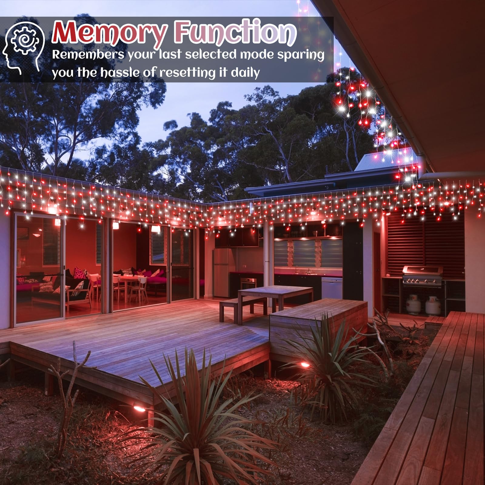 99Ft Icicle Lights For Outside  Red And White Christmas Lights Outdoor Indoor  1216 Led Twinkle Light With 228 Drops Short Curtain Light For Thanksgiving Room Home Wall Bedroom Window Decoration