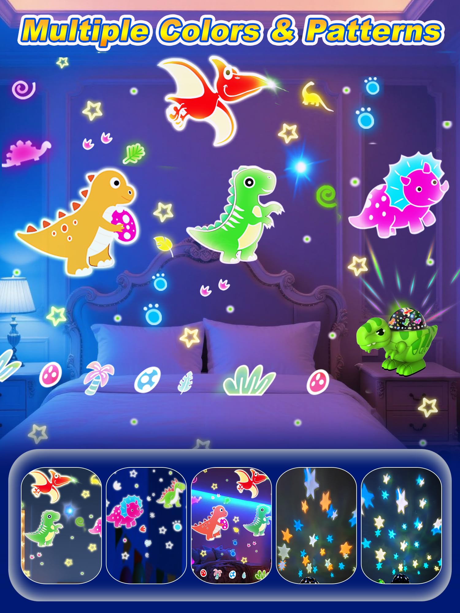 Dinosaur Night Light for Kids,Toys for 2-4 Year Old Boys,Star Projector 360Degree Rotation, 9 Lighting Color Modes,Birthday Gift