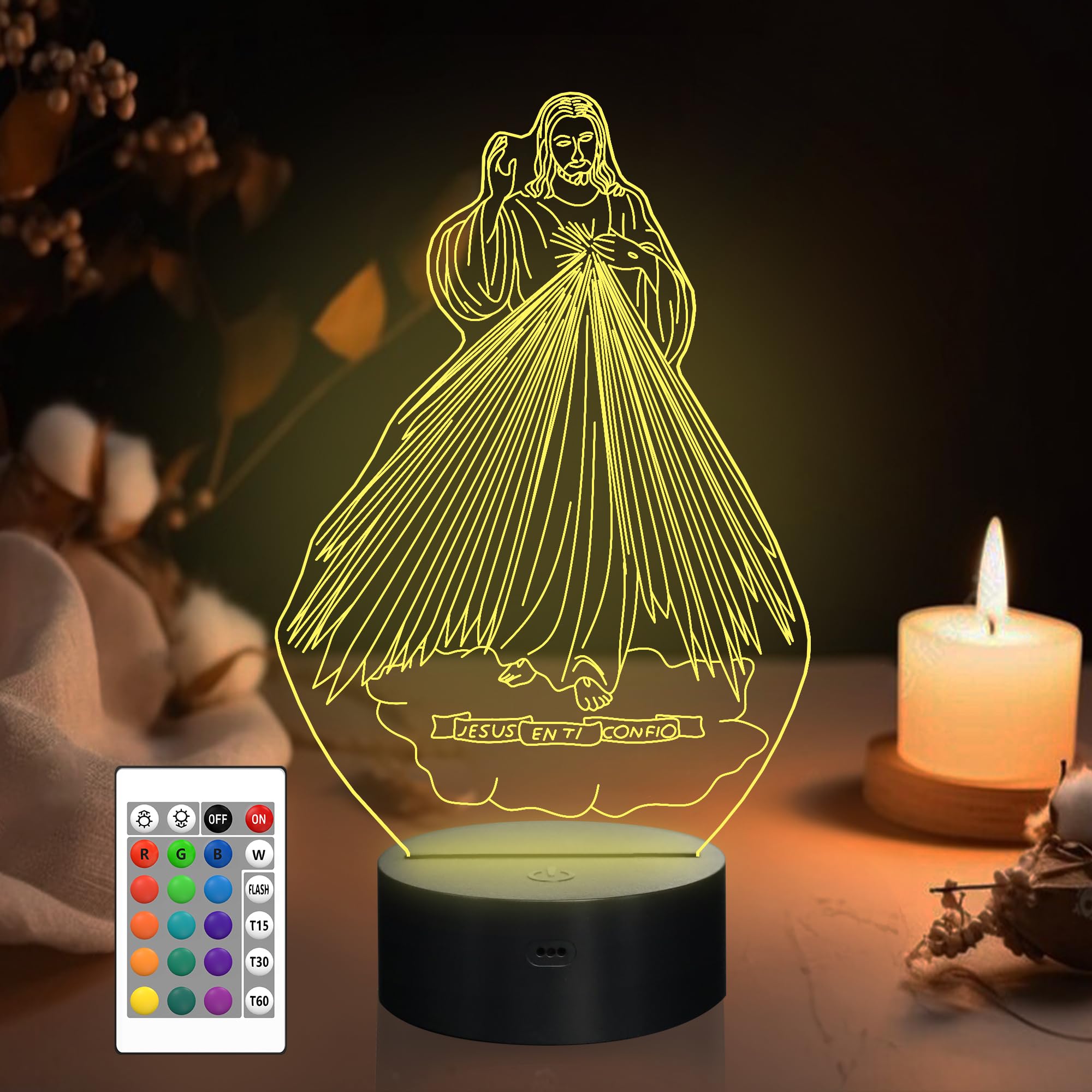 Attivolife 3D Illusion Night Light, Jesus LED Lamp, 16 Color Changing, Remote Control, Model FS-2810-9999, Jesus2 Variant
