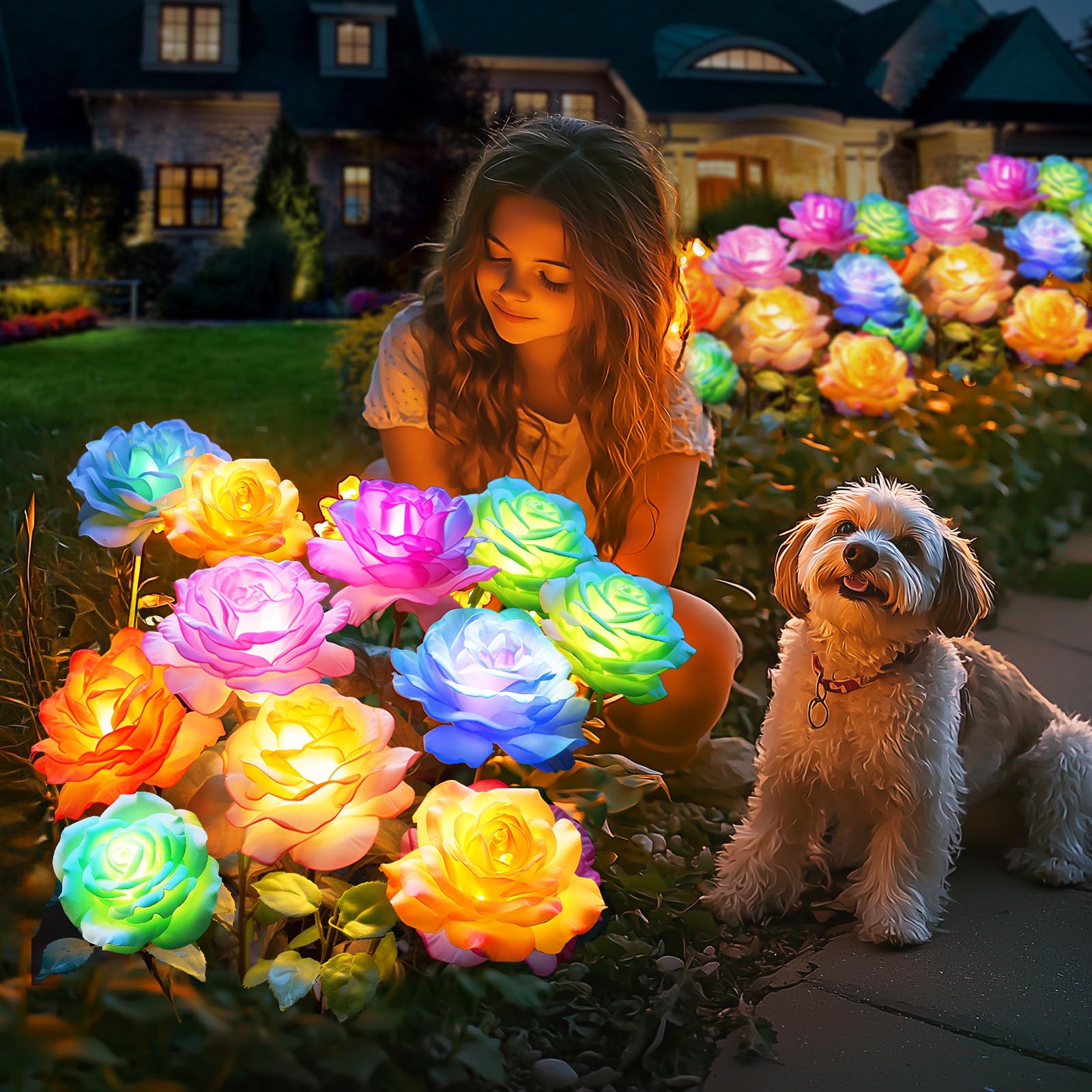 Solar Flowers Lights Outdoor Waterproof: 10 Pack Color-Changing Solar Rose Garden Decor - Decorative Solar Powered Flower Lights For Pathway Yard Cemetery Decorations - Women Gifts For Christmas 2025