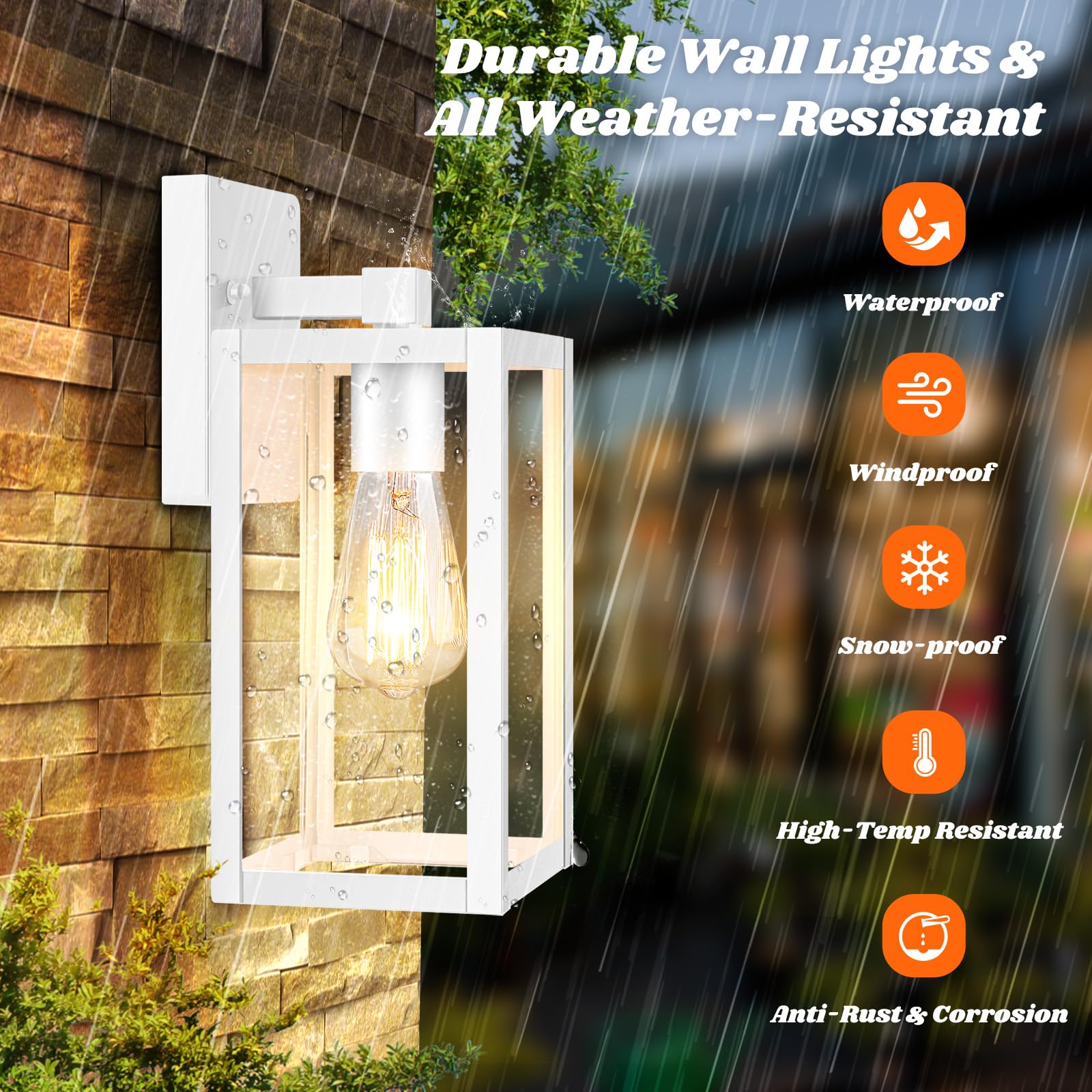 Brightever 2-Pack Outdoor Wall Light, Waterproof Exterior Lighting Fixtures, 10'' White Outdoor Sconce Lights With Clear Glass F