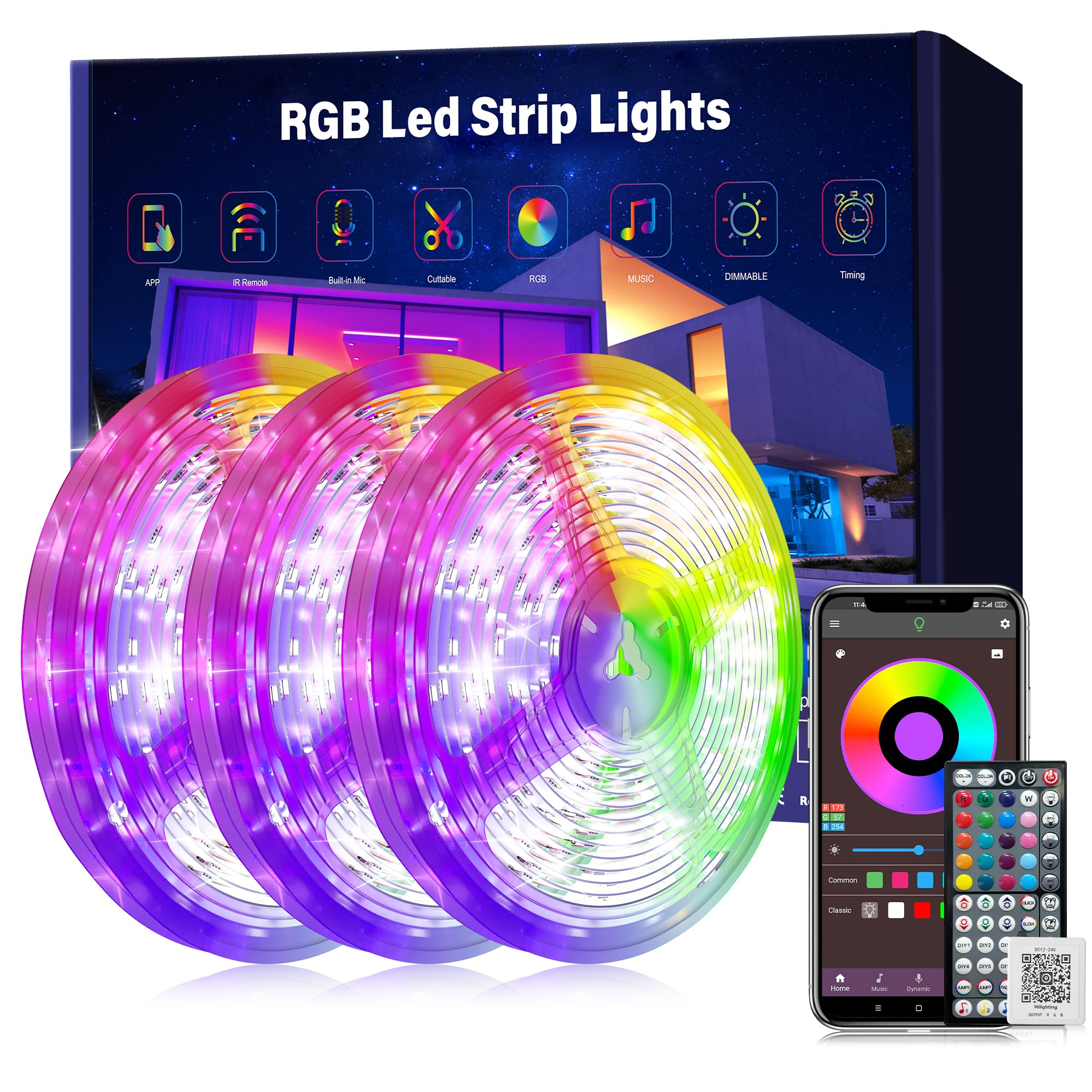 Led Lights for Bedroom 300ft Music Sync Color Changing Led Strip Lights with 60 Key Remote and App Control RGB Led Light Strip for Home Party Room Decoration