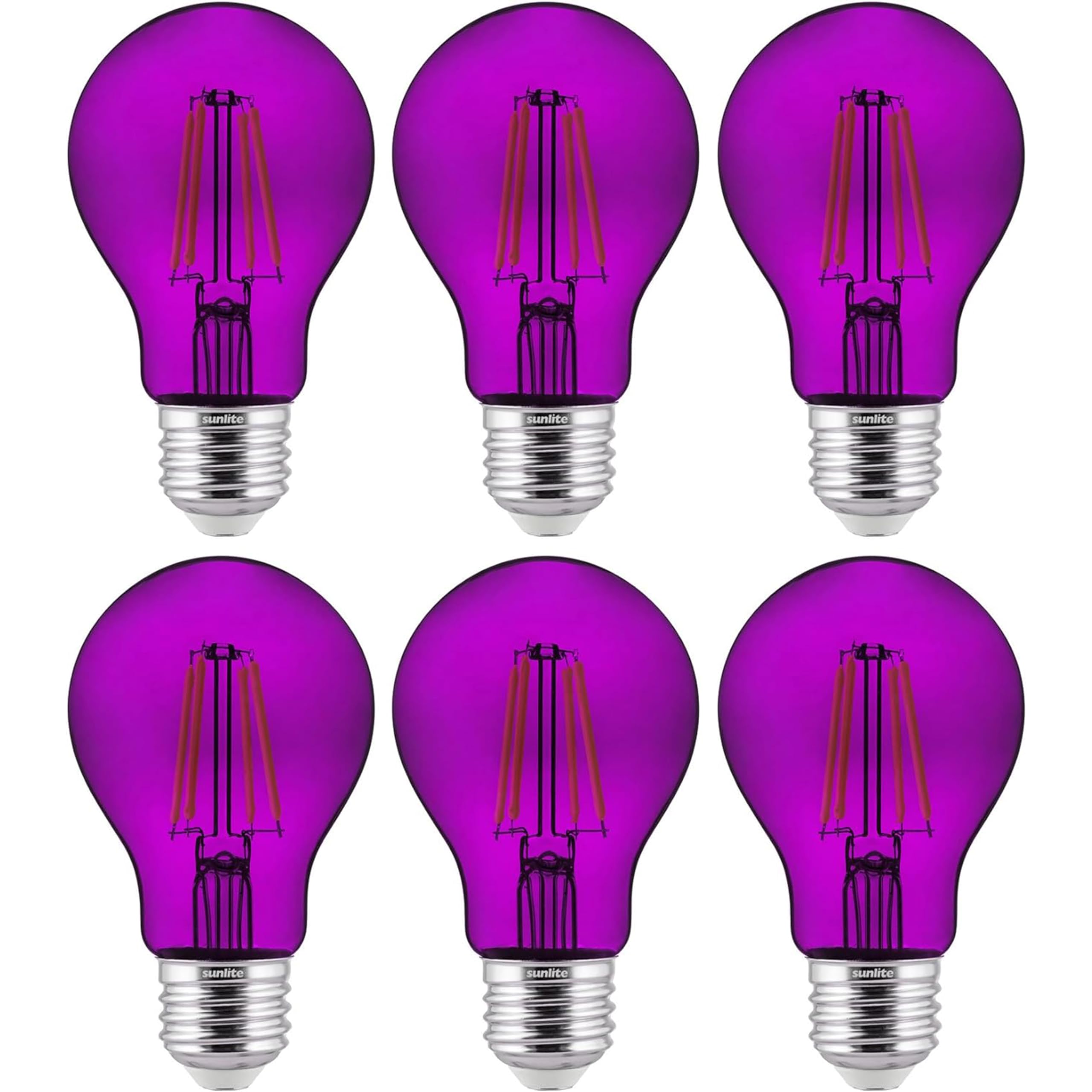 Sunlite 40945 Led Colored Filament A19 Light Bulb, 4.5 Watts, Medium E26 Base, 120 Volts, Transparent Purple, Dimmable, 320 Degr