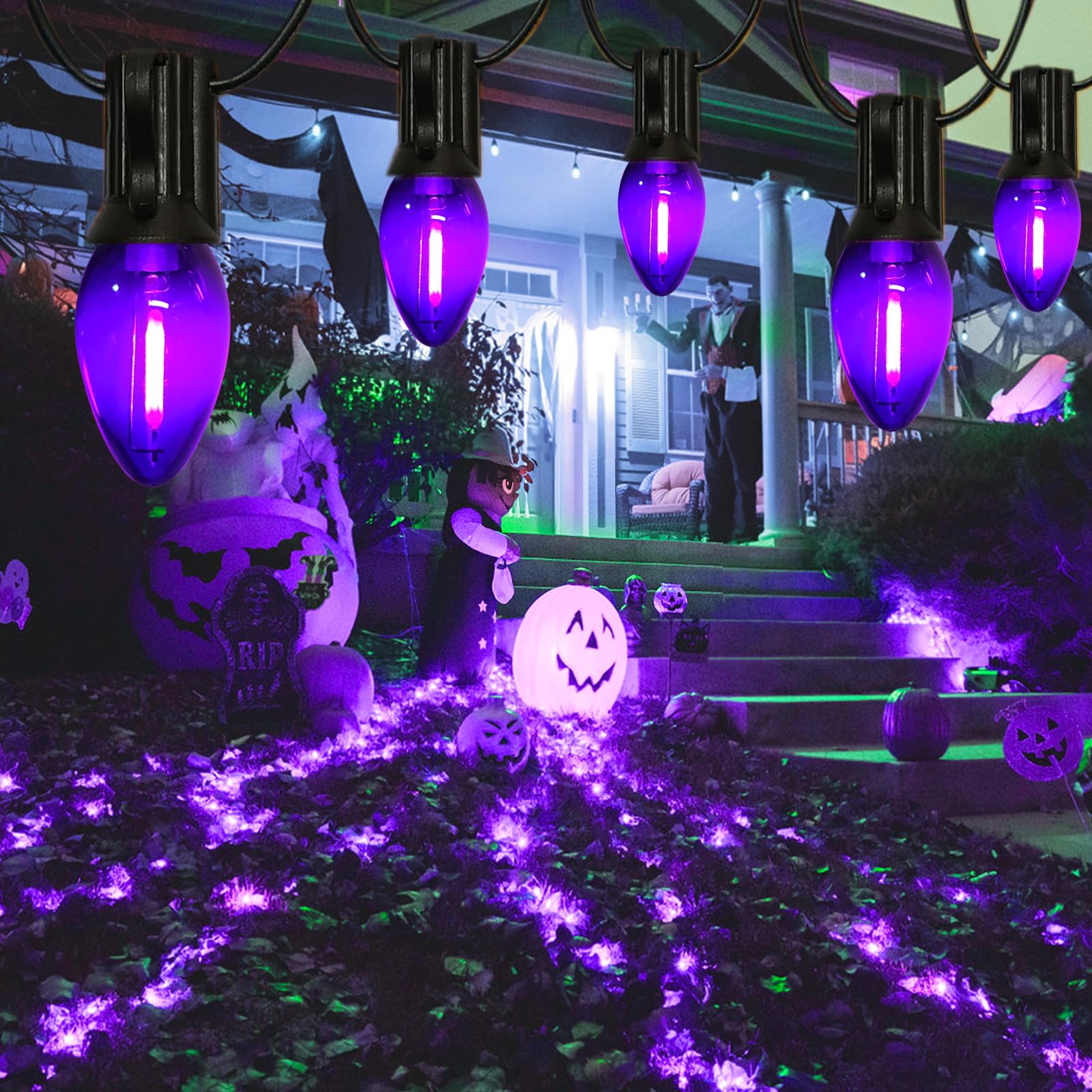 Chyparty 10 Pack C7 Replacement Bulbs, Dark Purple Led Halloween Light Bulbs For Outdoor String Lights, Patio, Christmas Decor,