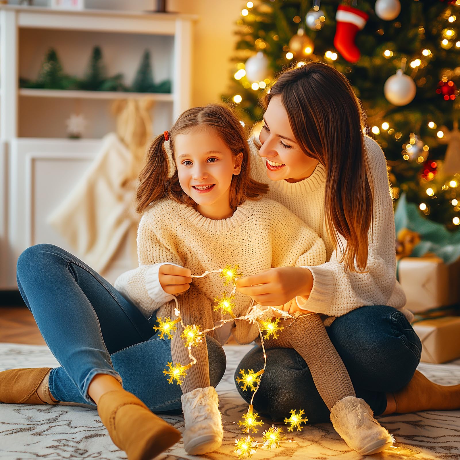 Minetom 4 Pack Christmas Lights, 14 Ft 30 Led Christmas Snowflakes Lights, Waterproof Snowflakes Holiday Lights, Shatterproof Xmas Fairy Lights For Indoor Decor