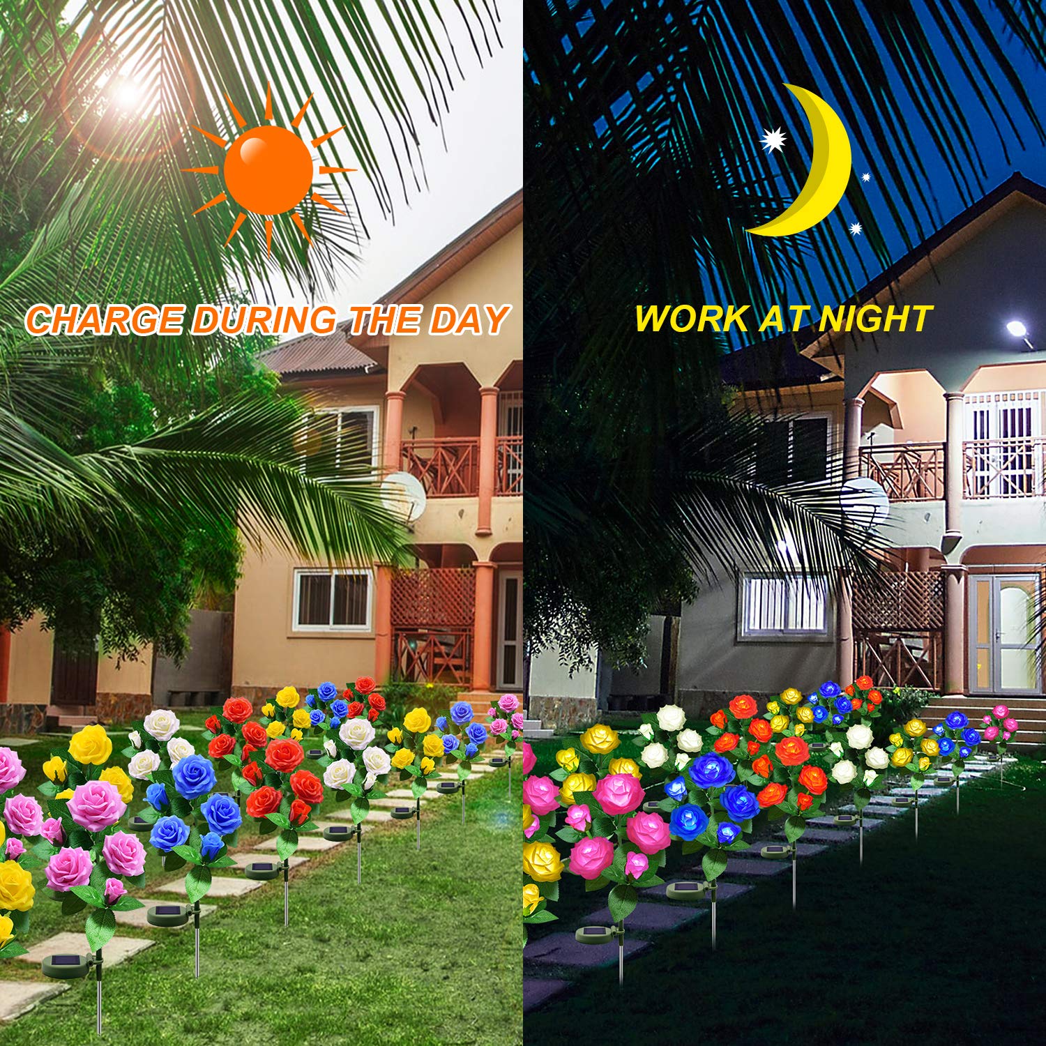 YWYWLED Solar Flower Lights - LED Waterproof Decorative Stake Lights, 1 Pack, Blue, Model 2023-5-12