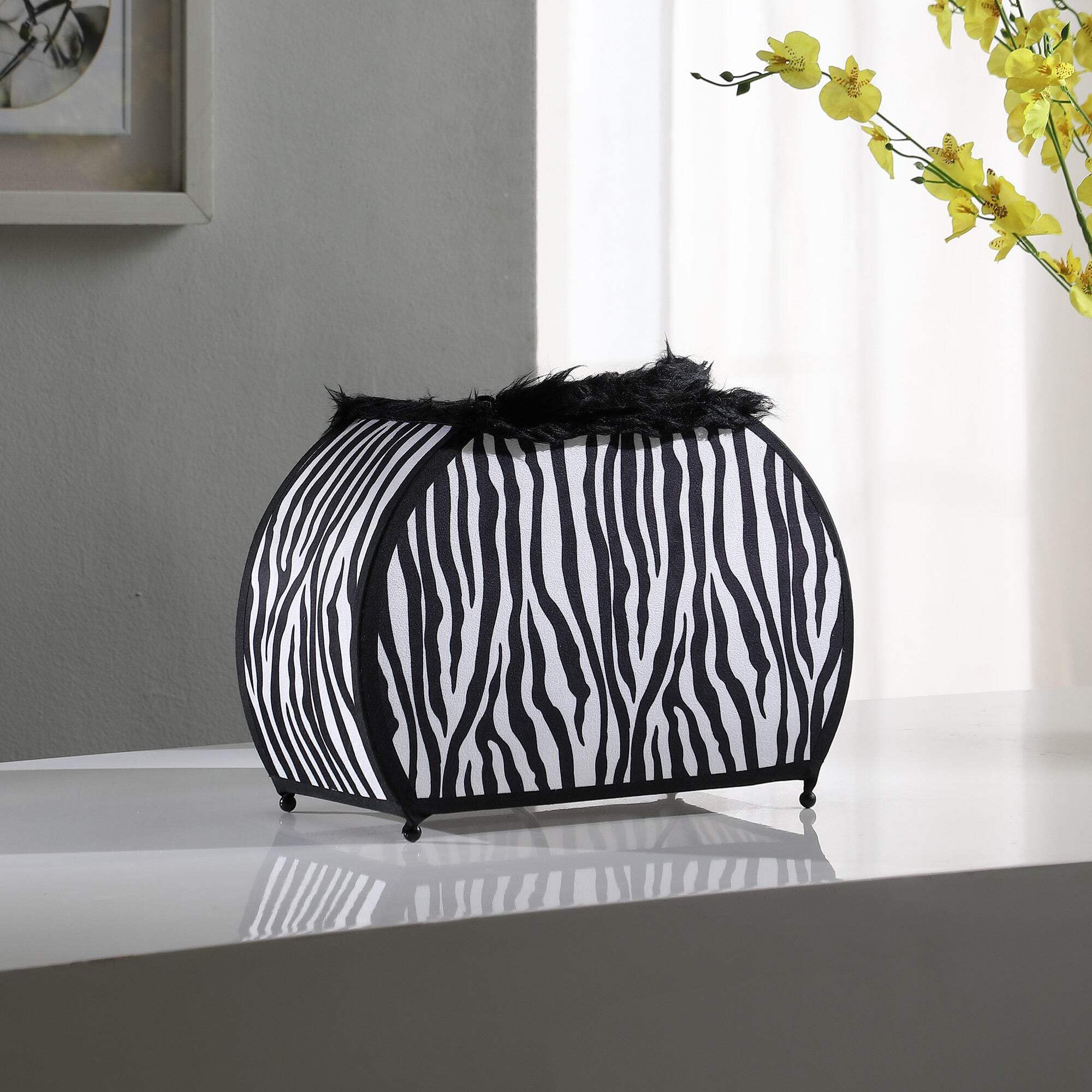 HomeRoots Table Lamp - Black & White Funky Zebra Pattern, Model 524254, 11.75 x 5 x 12 in.