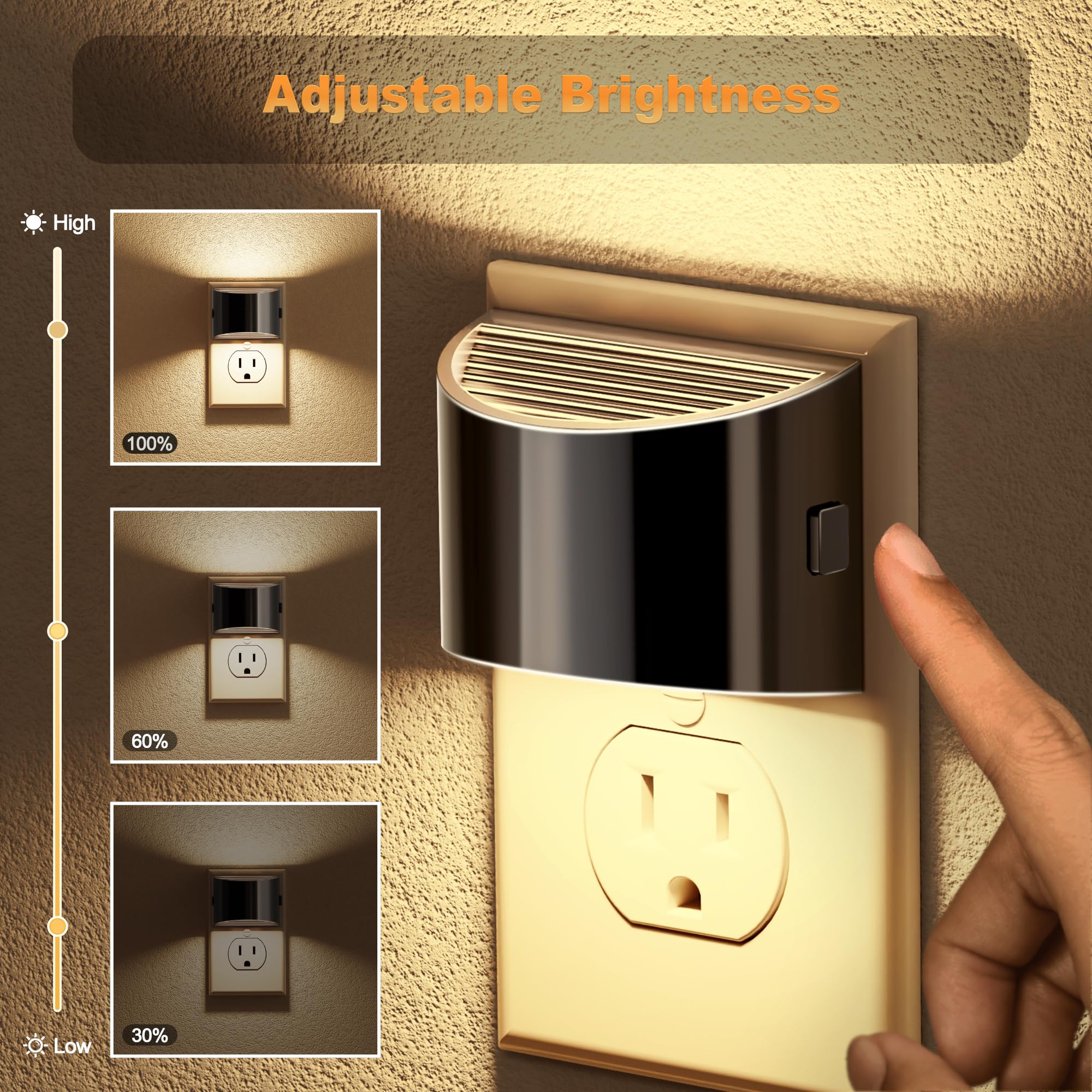 Jandcase Led Night Lights Plug Into Wall, 2 Pack Black Modern Night Lights, Dusk To Dawn Sensor Nightlight,0-100Lm Brightness Ad