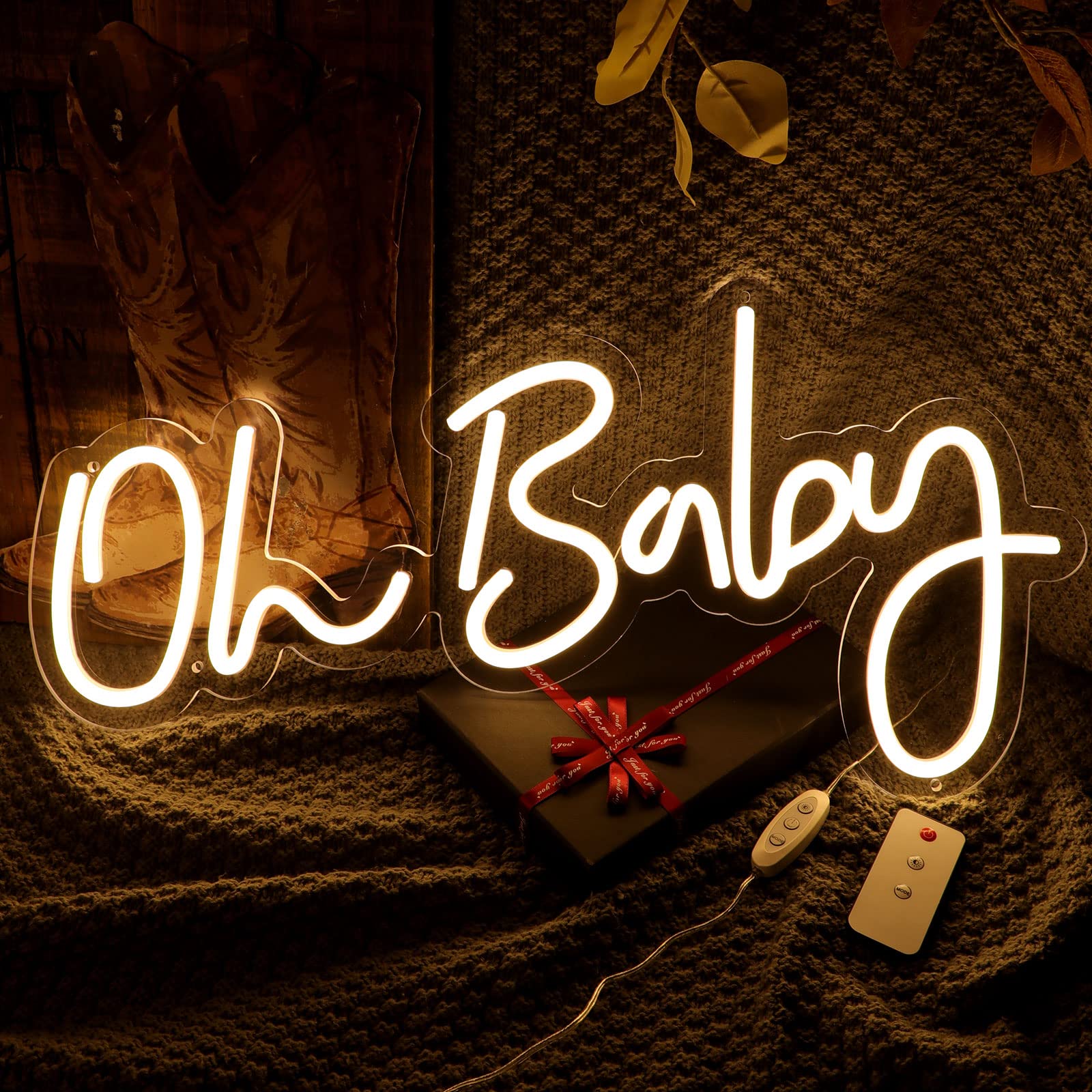 Atols Oh Baby Neon Sign With 7 Modes Lighting Effects & 3 Levels Adjustable Brightness, Wedding Decor,Size-23.5X 11.8 Inch (Warm White)