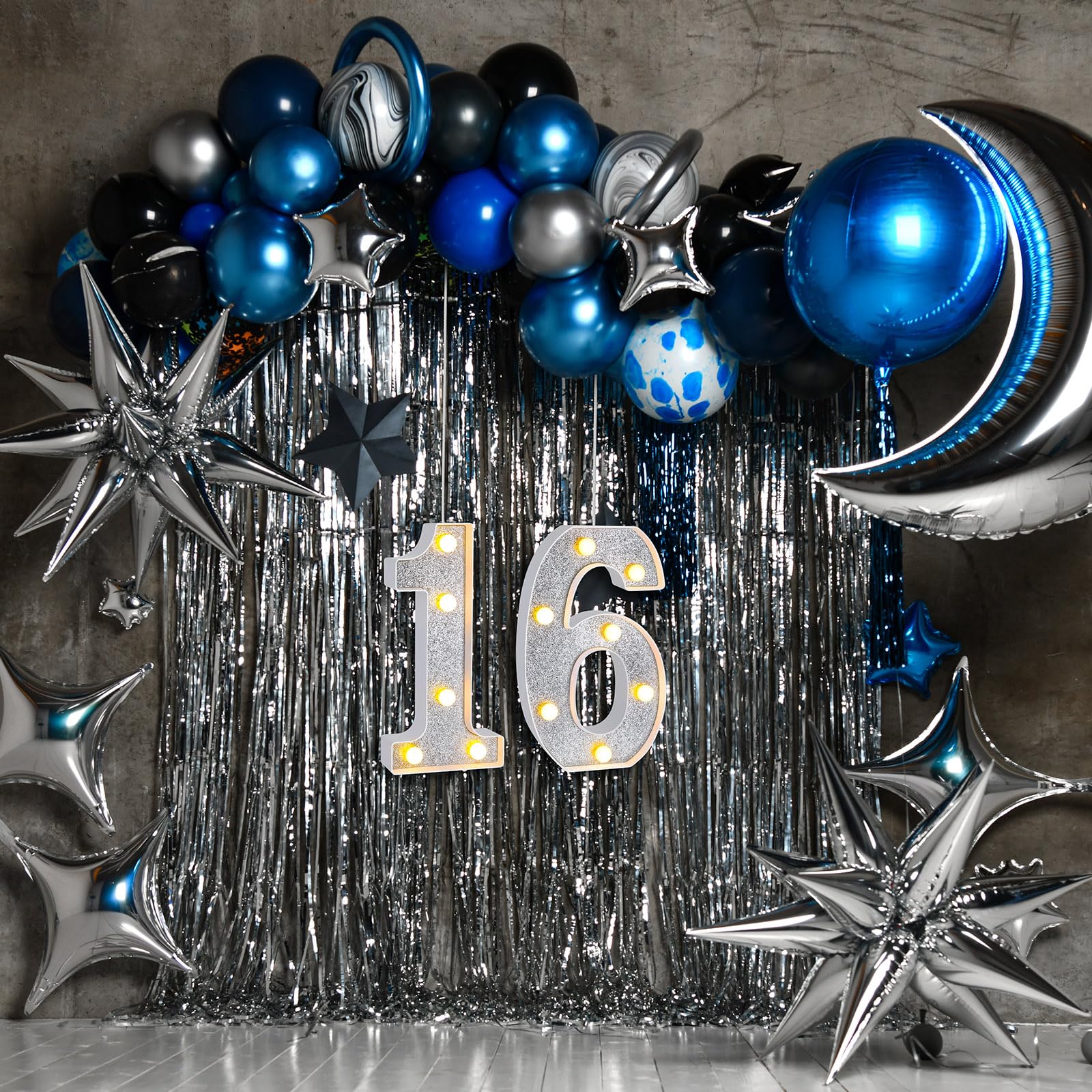 Treela LED Birthday Number Sign, 8.7in  Glitter Marquee for 16th Birthday Party Decorations, Silver