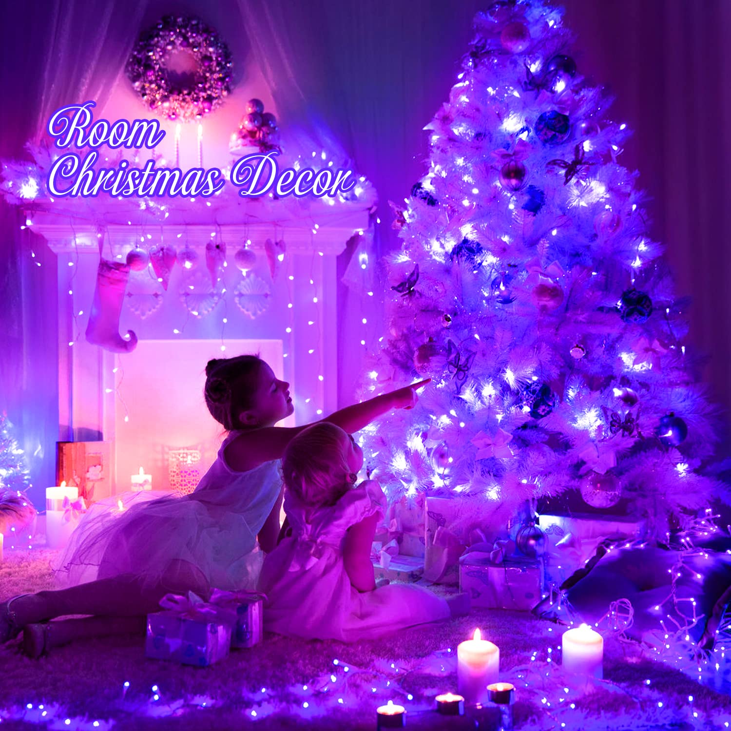 Jmexsuss 100 Led Purple Christmas Lights, 8 Modes Purple String Lights Indoor, 33Ft Christmas String Lights Outdoor Waterproof F