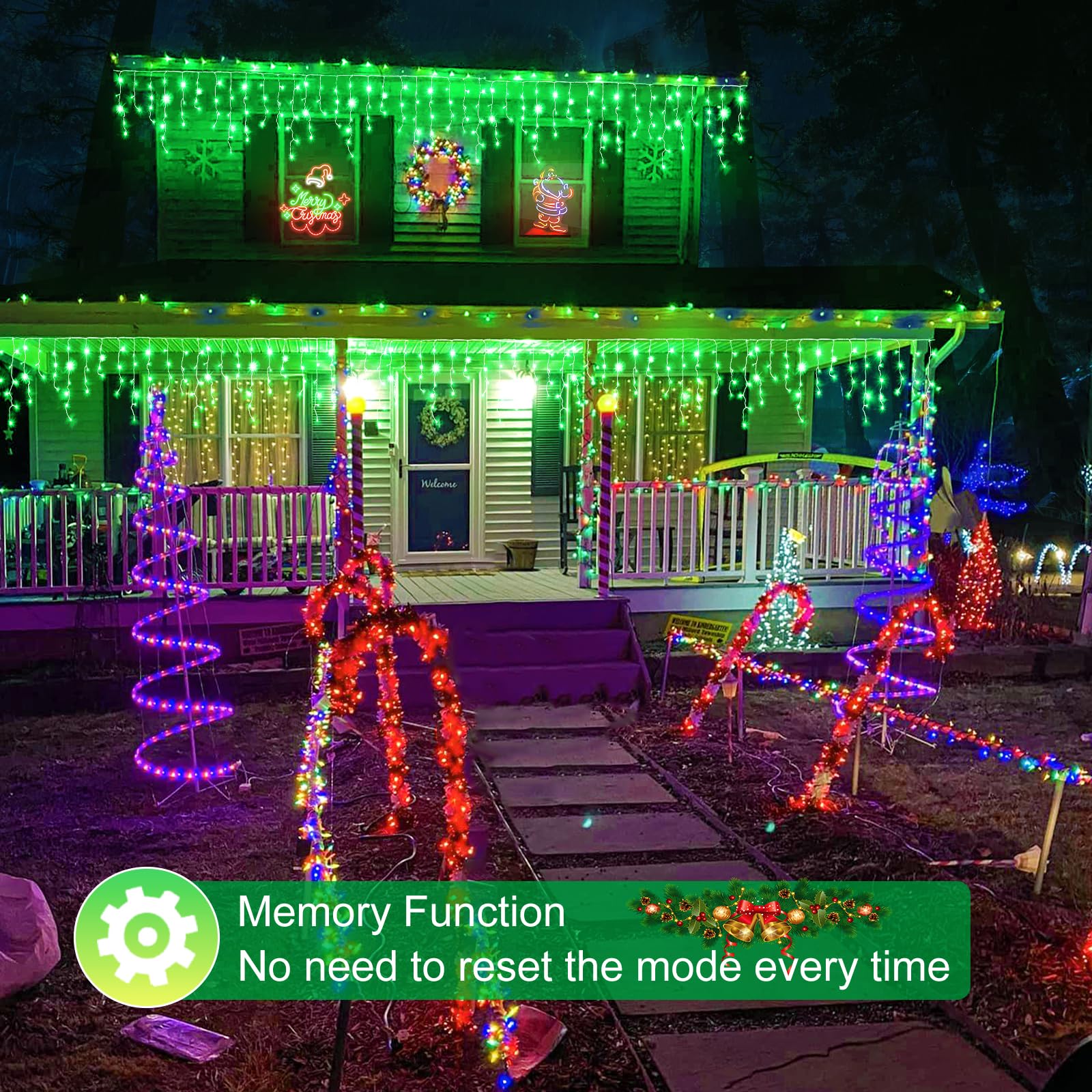 Nielfoi 33Ft 400 Led Christmas Icicle Lights - Waterproof, 8 Modes, Green Hanging Decoration