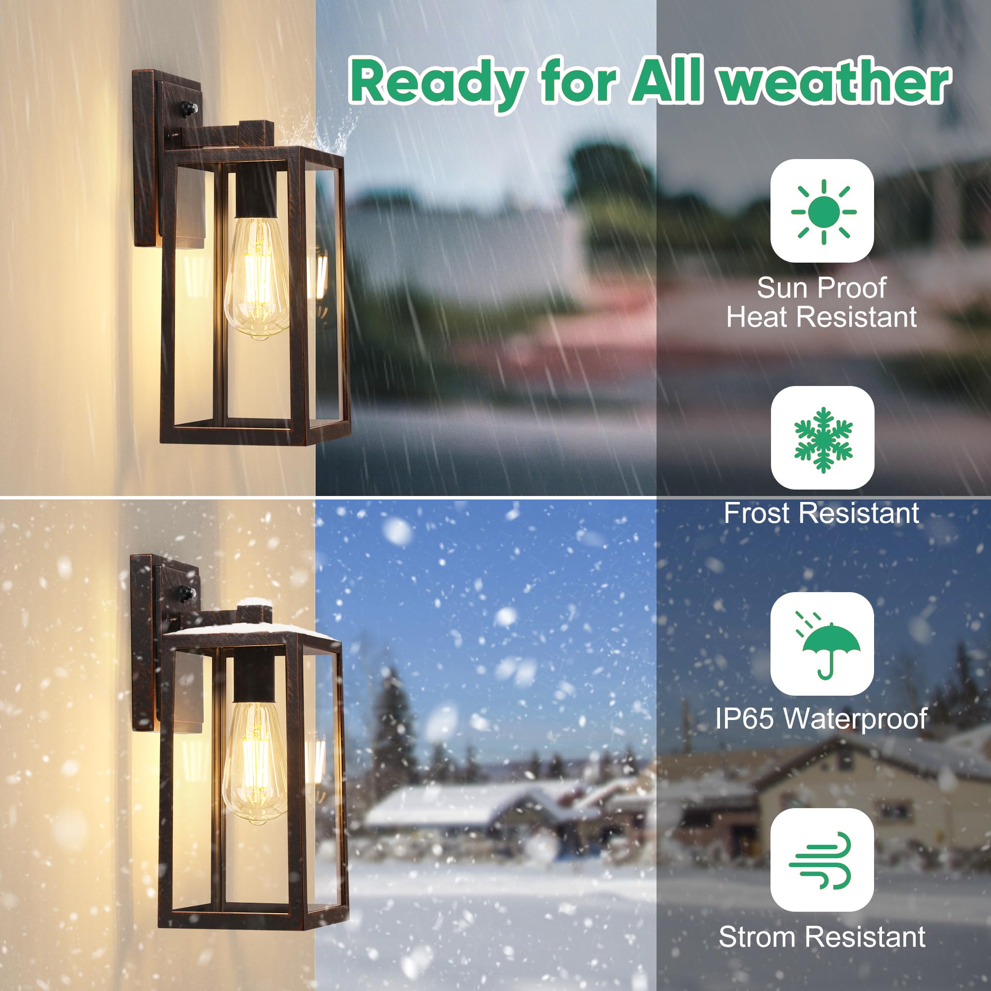 PARTPHONER Exterior Lighting Fixtures, Waterproof Wall Sconce, 2 Pack, Metal, Black Brush Gold, Model WTWL182BB2