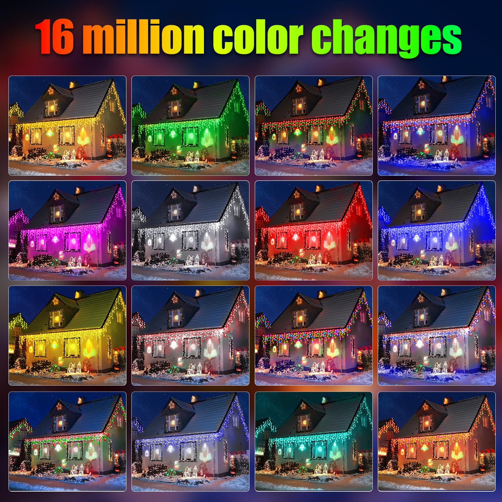 FLVOECN RGB Ice Lights Outdoor 52FT 504 LED Color Changing Christmas Lights, Waterproof, Model YQS-200L