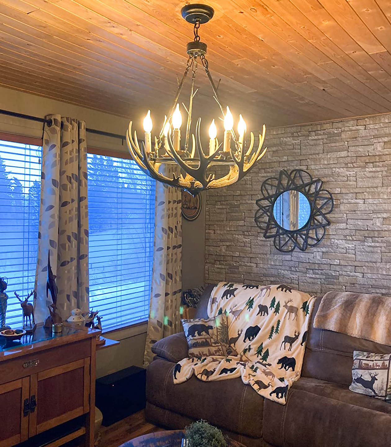 Debemenes Rustic Antler Chandelier 6 Lights, Vintage Farmhouse Style, UL Listed, Rustic Brown for Dining Room, Kitchen, Living Room