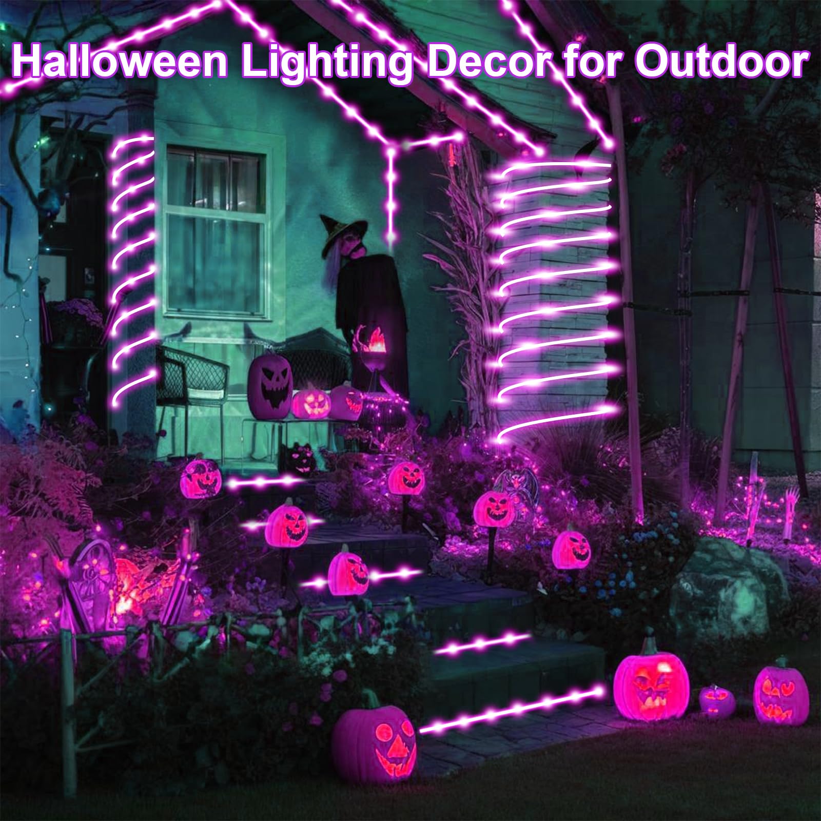 LiyuanQ Solar Rope Lights - 100 LED, 33FT, Purple, 8 Lighting Modes, Waterproof, Halloween Decoration