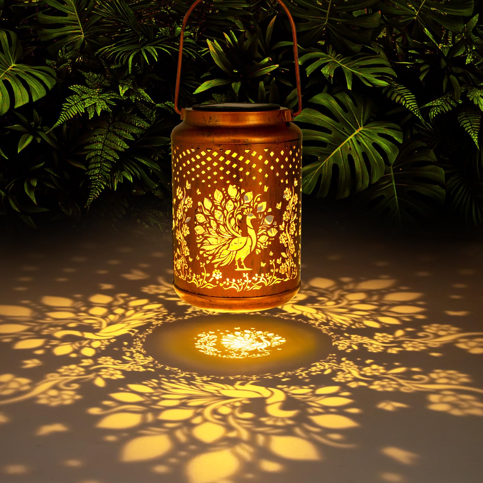YISITEONE Outdoor Solar Lantern, Waterproof Metal Hanging Light, Brown, Model ES04250700000