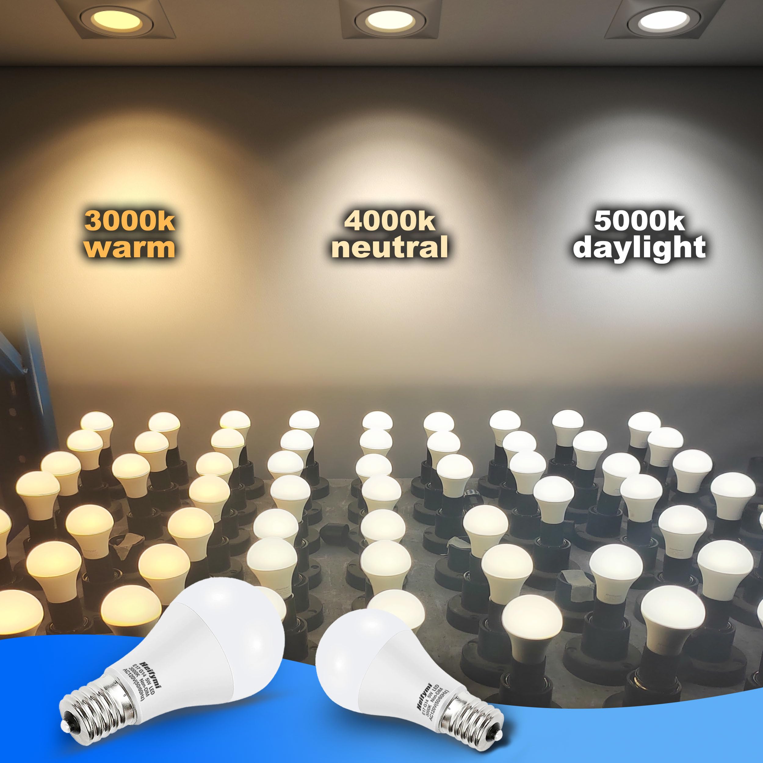 Heifymi E17 Intermediate Base Led Bulb, 5 Watts(40 Watts Equivalent), Daylight 5000K, Ac120 Volts, 500 Lumens, Non-Dimmable For