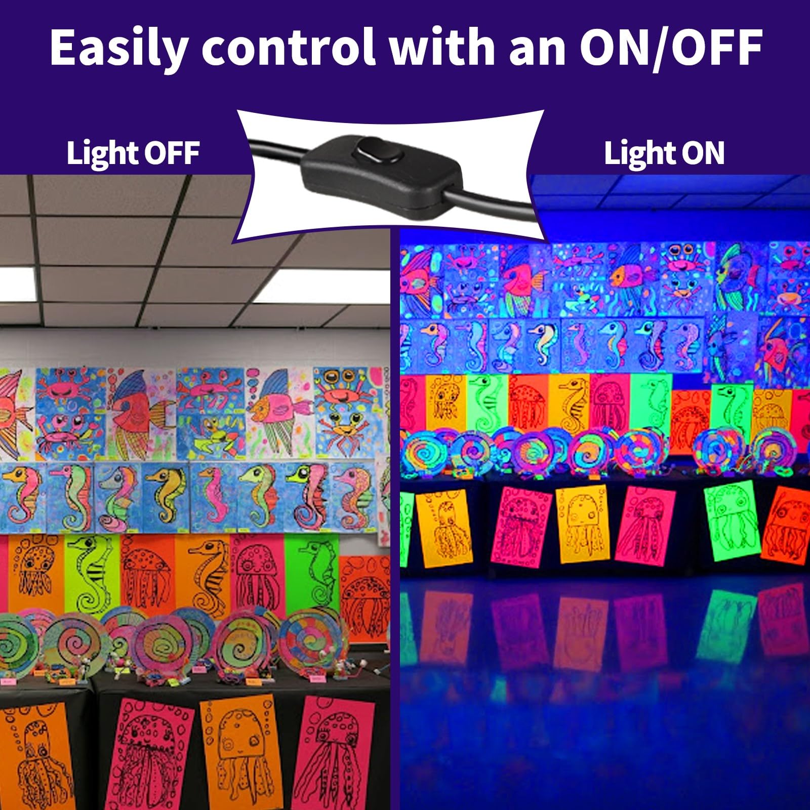 40W Led Black Light Bar, Blacklight With 6Ft Cord & Switch, Ip66 Waterproof Black Lights For Glow Party, Halloween, Birthday, Body Paint, Bedroom, Classroom, Each Light Up 24X24Ft, 3 Pack