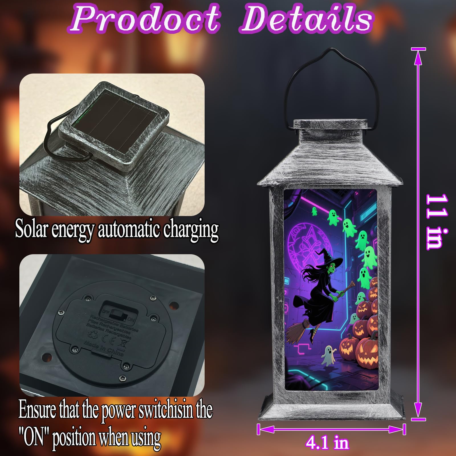 Halloween Decorations Outdoor Solar Lanterns Hanging Ghosts Solar Lantern Party Decorations Halloween Decor Gifts For Porches Yards Gardens Lawn(Witch And Ghost Pumpkin)