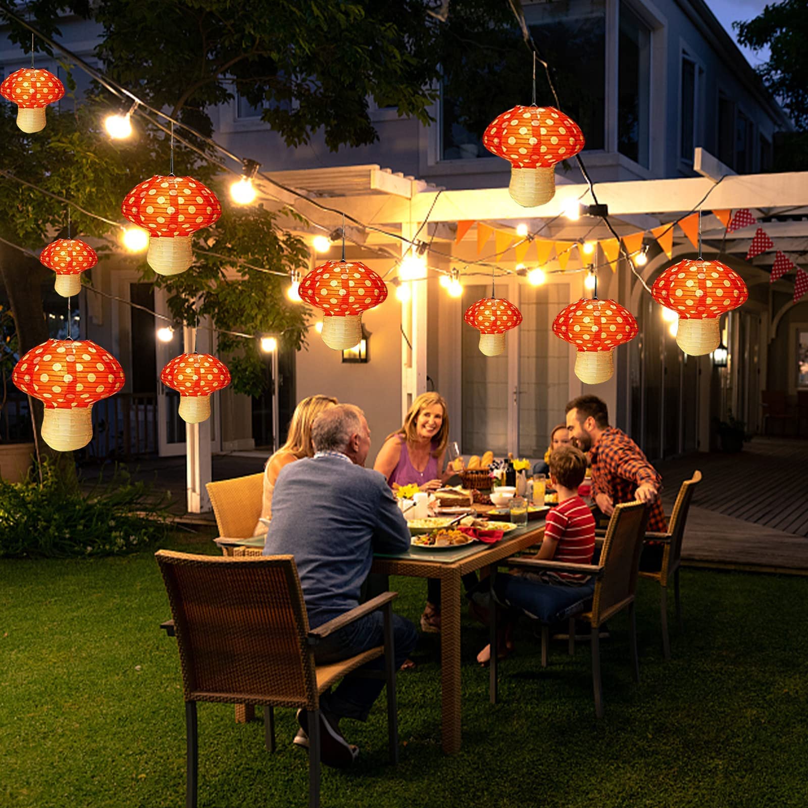 6Pcs Mushroom Paper Lantern, 3D Forest Jungle Theme Lantern Wonderland Hanging Mushroom Lantern For Nursery Garden Christmas Hal