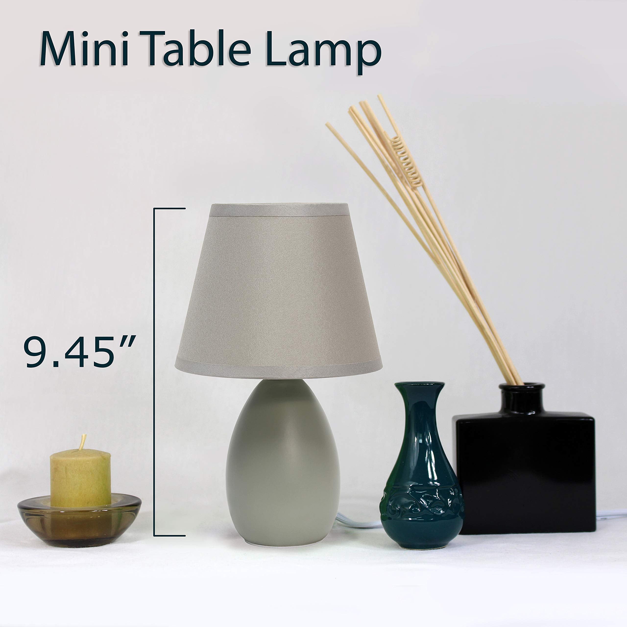 Simple Designs Mini Egg Ceramic Table Desk Lamp Set, Gray, 5.51D X 5.51W X 9.45H, Model Lt2009-Gry-2Pk, Pack