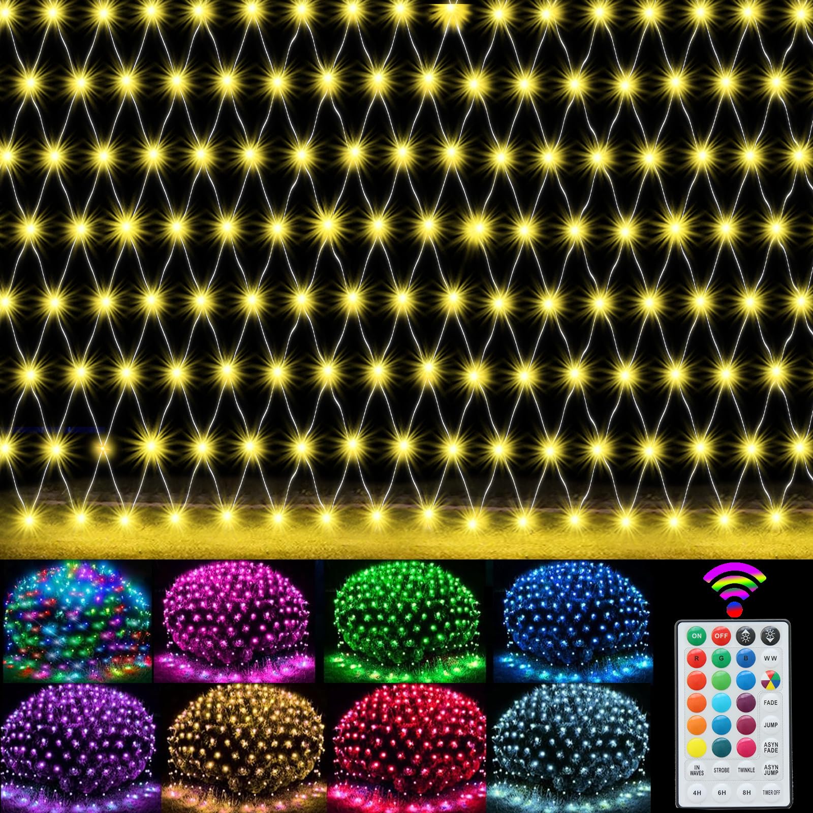 Pooqla RGB Net Lights, Color Changing LED Christmas Mesh, 204 LED, 9.8ft x 6.6ft, Green, Model LR-(1-1000) L-S