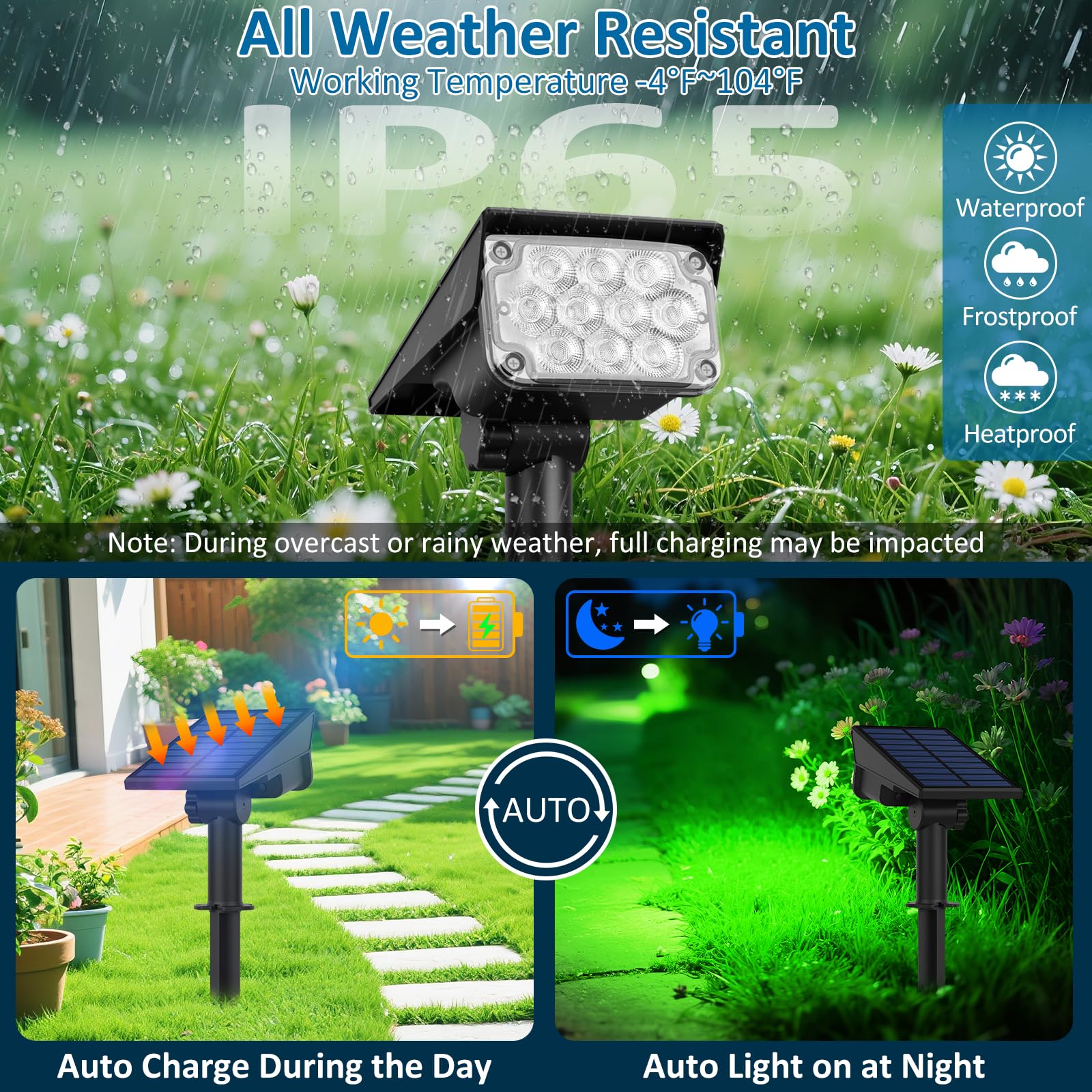 T-SUNUS Green Solar Spot Lights Outdoor, Waterproof IP65, Dusk to Dawn, 4 Pack