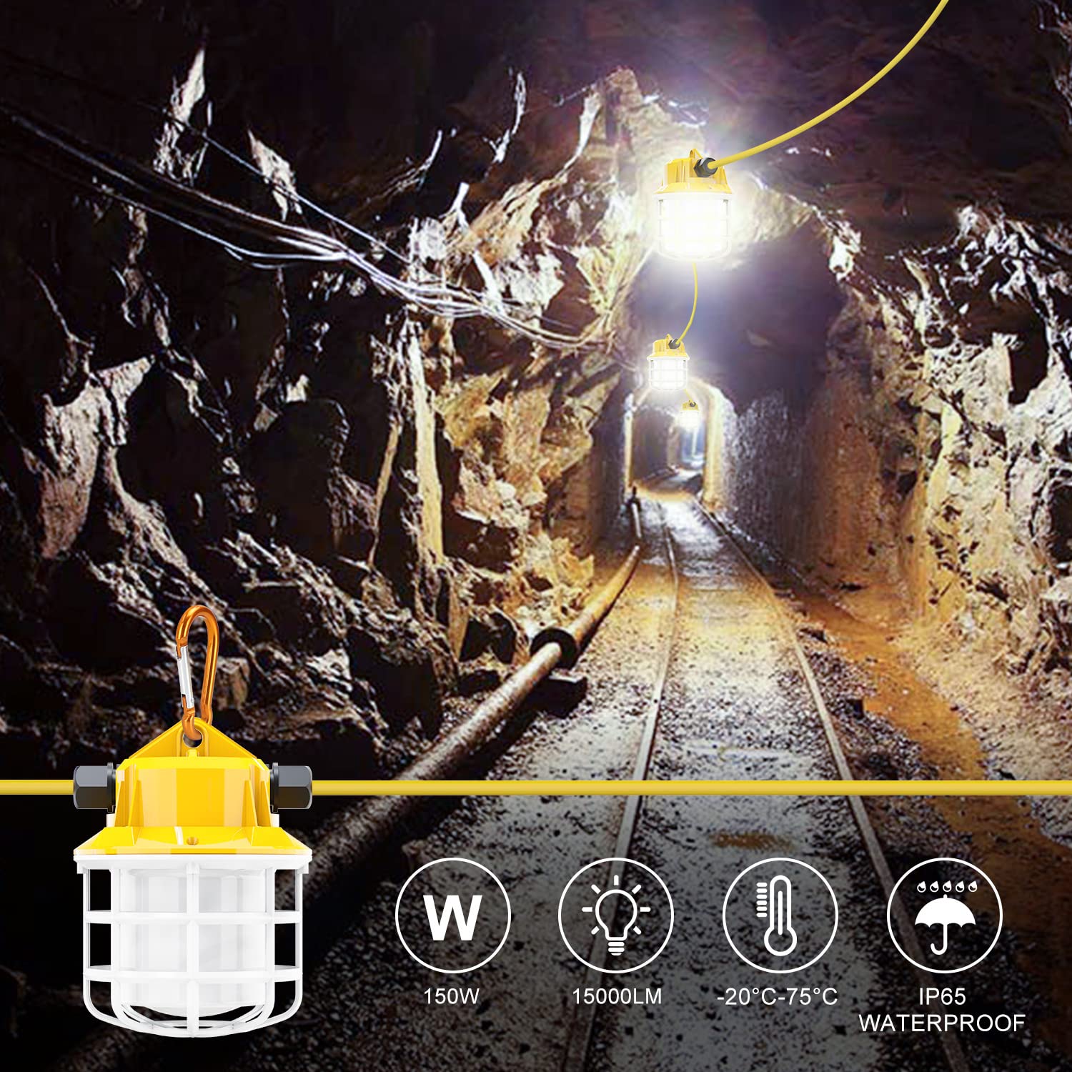 100Ft Led Construction String Lights, 150W 15000Lm Super Bright Led String Work Lights, Construction Temporary Lights Apply To R