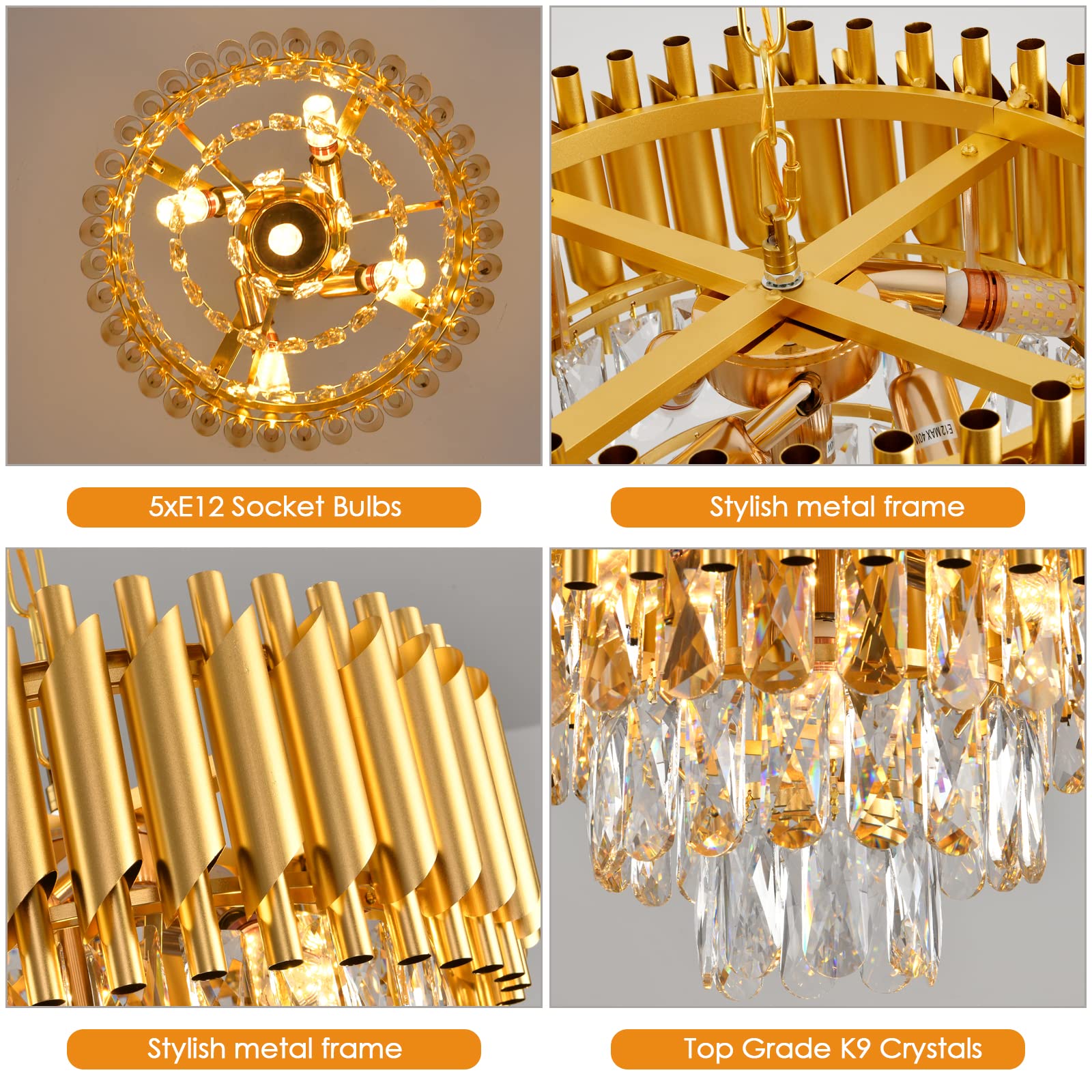 Gold Crystal Chandelier 3-Tier Dining Room Chandelier Light Fixtures Modern Chandeliers For Dining Room Small Pendant Light Fixt