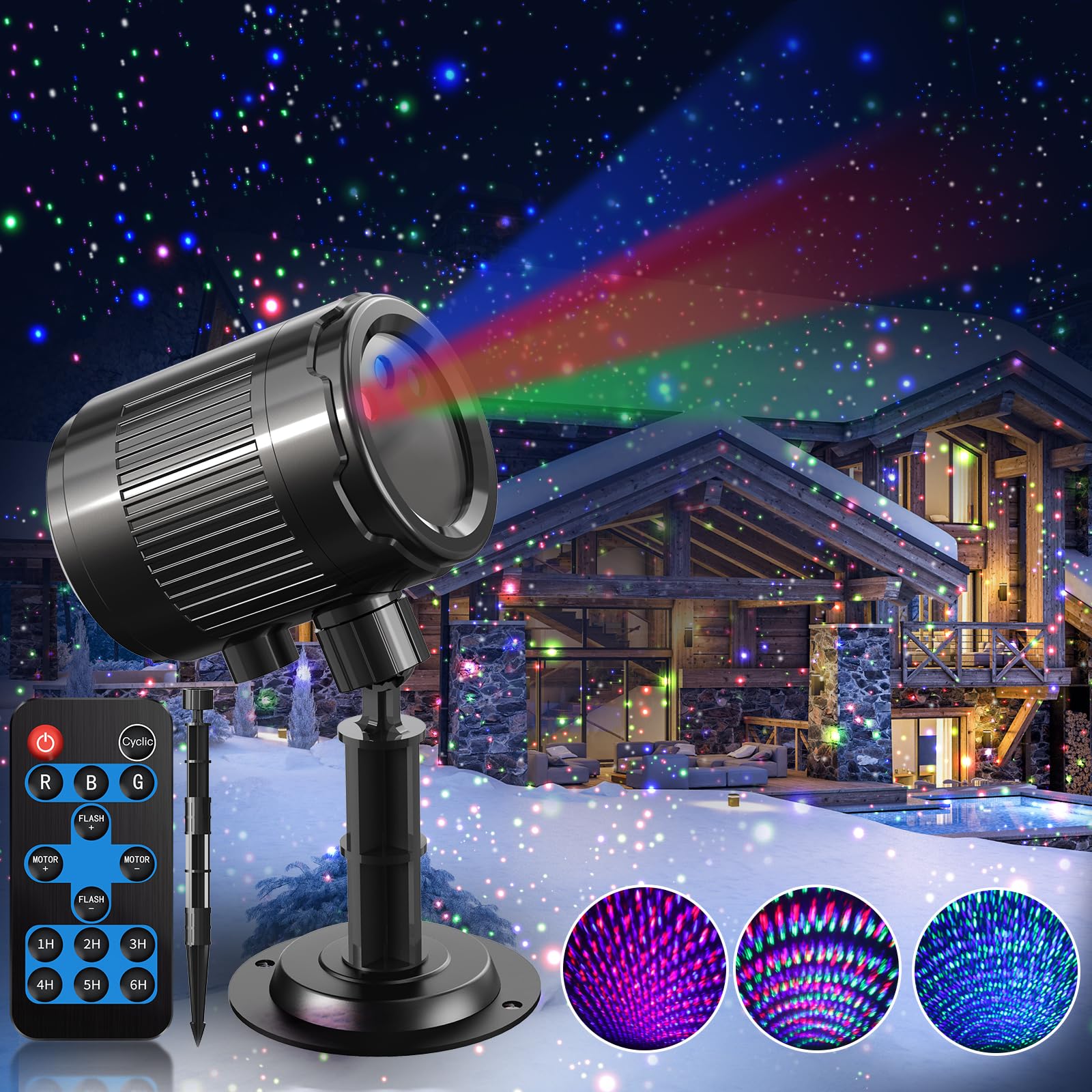 Christmas Laser Projector Light Outdoor: RGB 3 Colors Firefly Moving Laser Lights, IP65 Waterproof Star Projector Lights Show De
