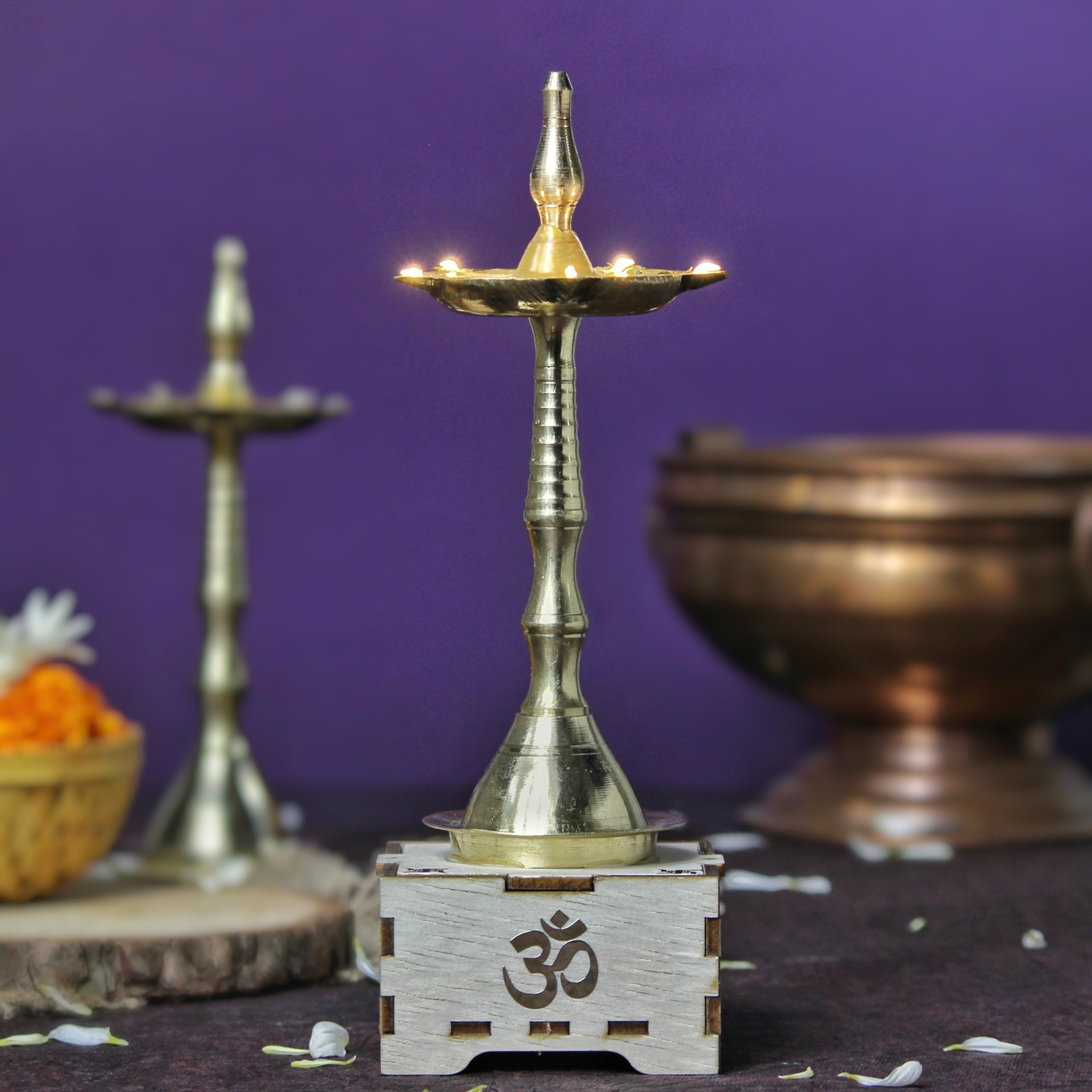 SolarBasket Akhand Solar Diya for Puja,Temple,Home Decoration 5 Bati(Vat) Battery Operated Light Samai Gifting Diva for Pooja,LE