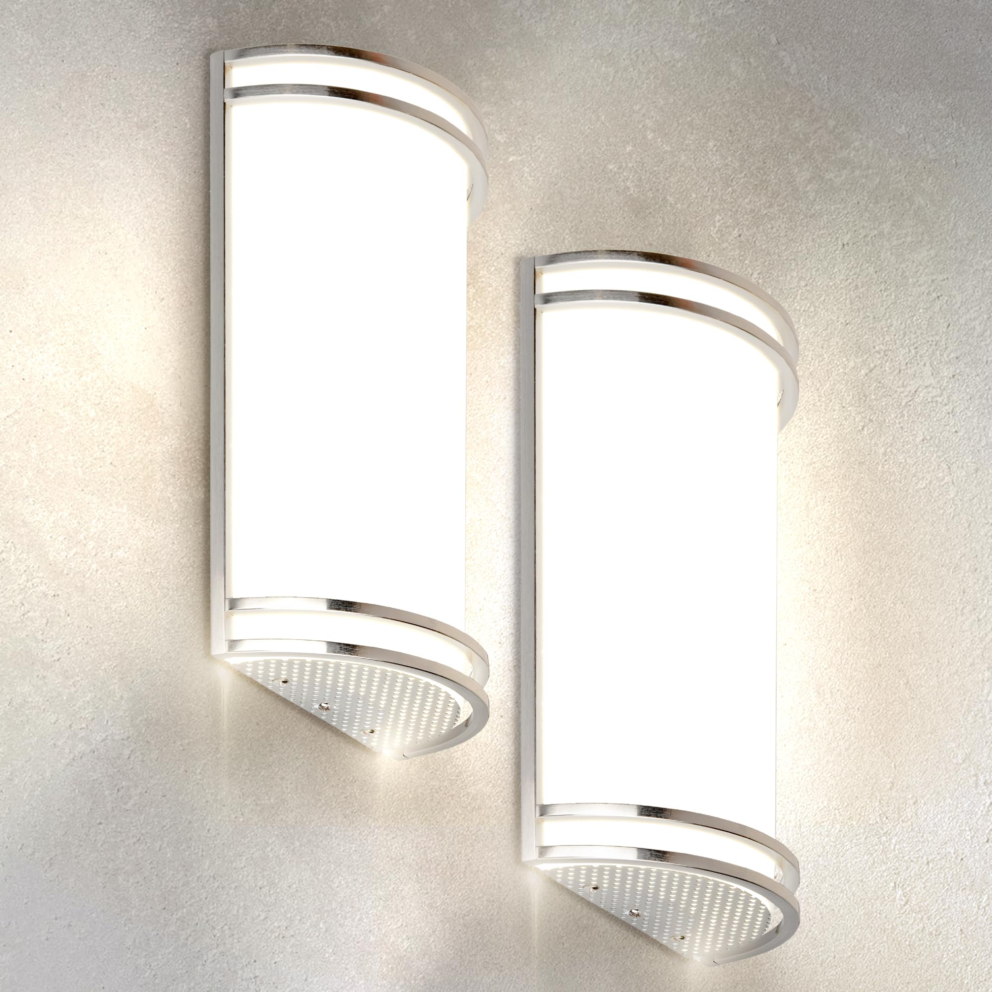 ASD LED Indoor Wall Mount Light Fixture - 14 Inch 20W Modern Interior Nickel Dimmable Wall Sconce Light - ETL 3000K 4000K 5000K Adjustable - Hallway  Bedroom LED Wall Lights  2 Pack
