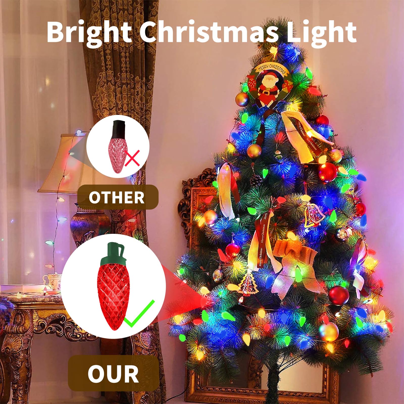 Liyuanq 120 Led C9 Christmas Lights,Outdoor String Lights,Christmas Light Decor With 8 Modes Waterproof,Suitable For Indoor And