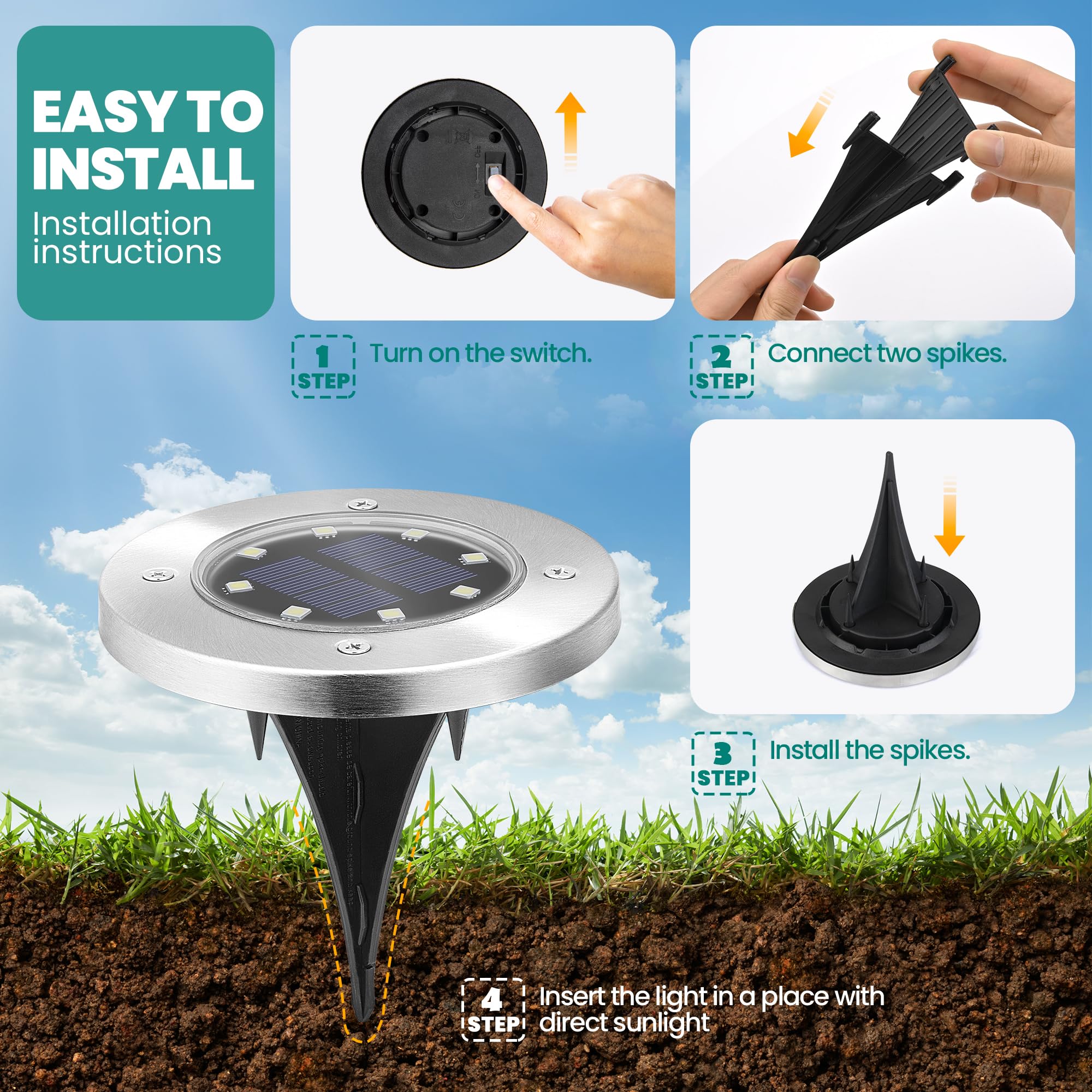 GIGALUMI 20 Pack Solar Ground Lights Outdoor, Solar Walkway Lights Waterproof, Landscape Lighting for Outside Pathway Driveway (