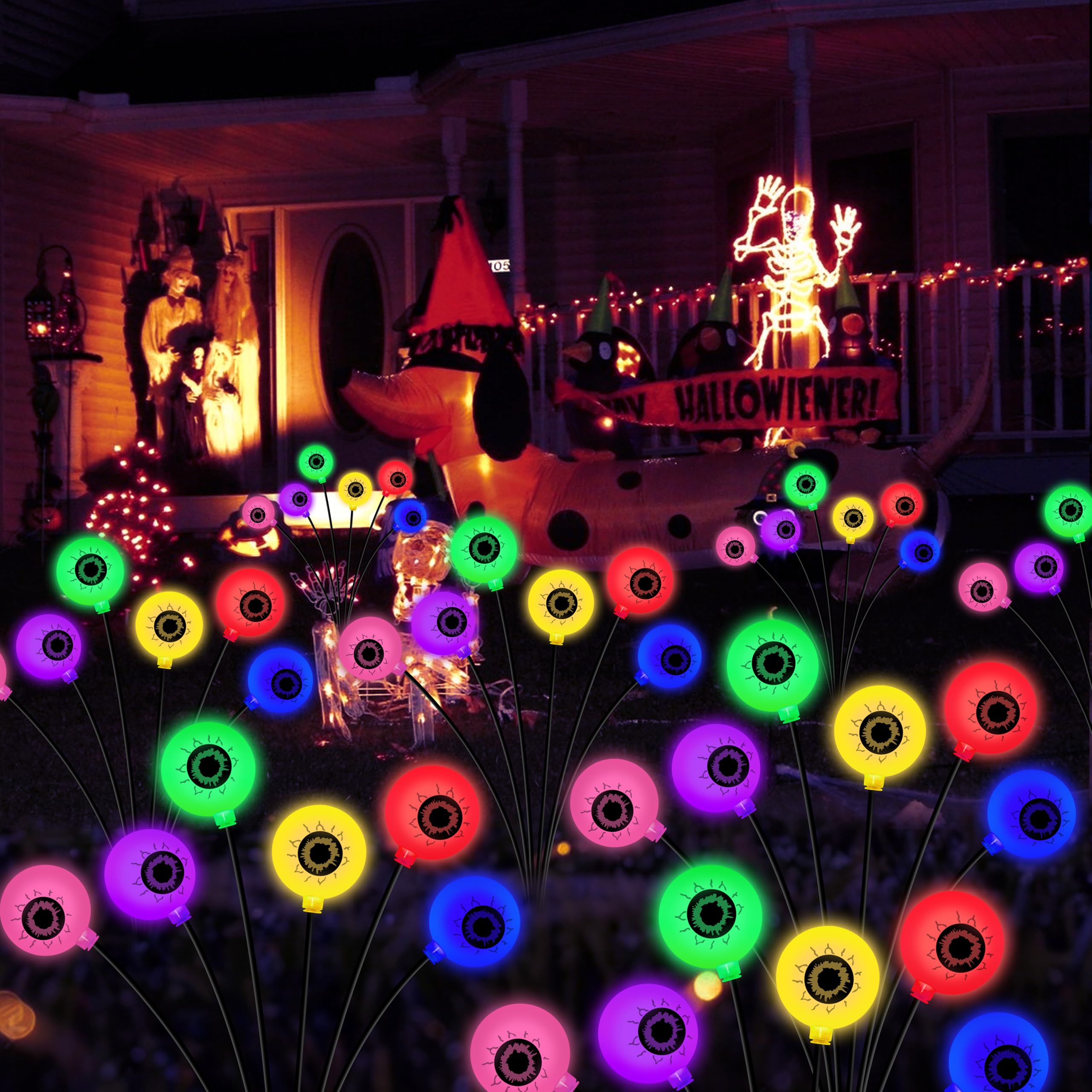 Kohlrabi 4 Pack 24 Led Solar Scary Eyeball Swaying Lights  Solar Firefly Lights Waterproof For Outdoor Garden Yard Lawn Party Flower Bed Decor