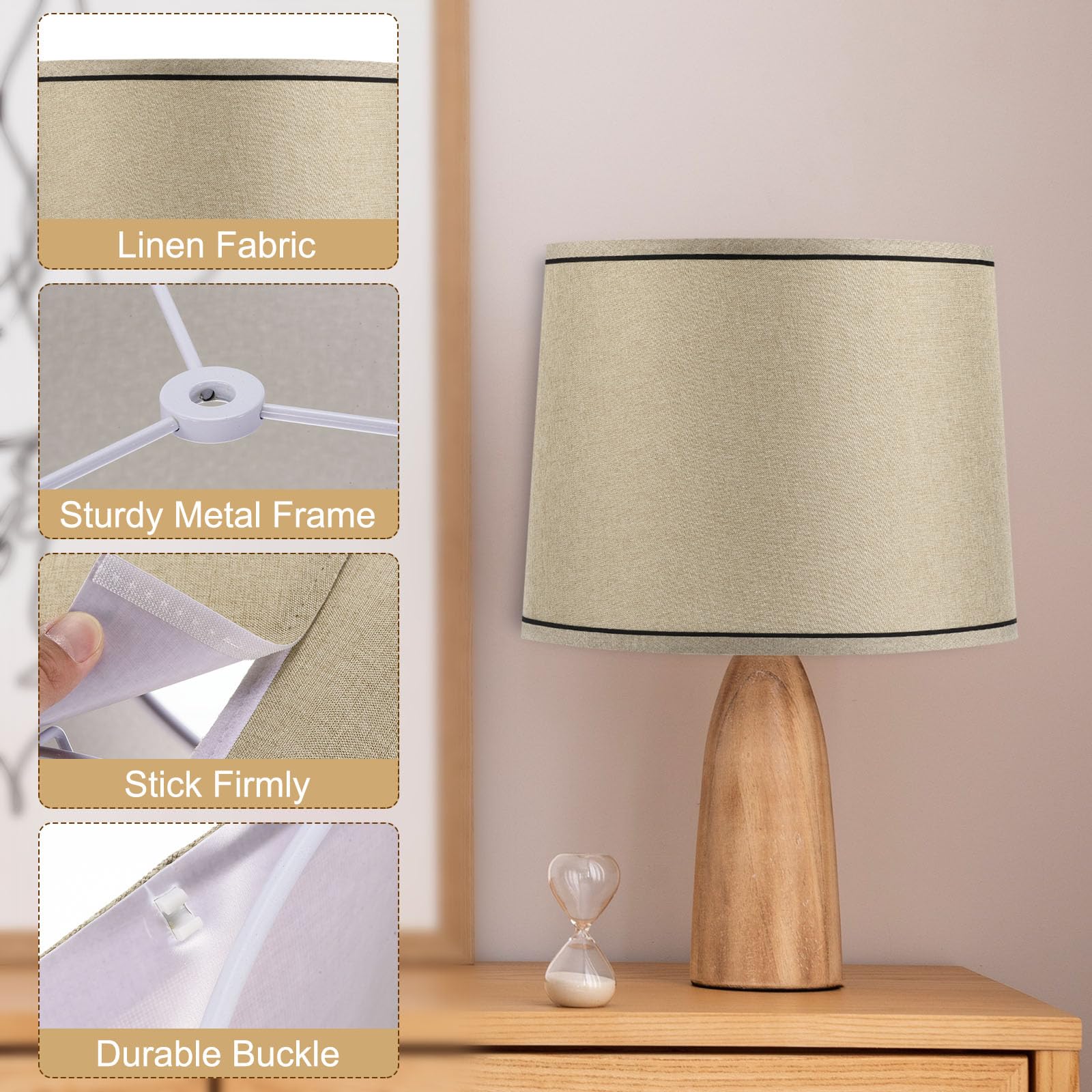 PATIKIL Drum Lamp Shade for Table/Floor Lamps, 11.4in Top x 12.6in Bottom x 9.8in High, Beige Black, Easy Assembly, Model: