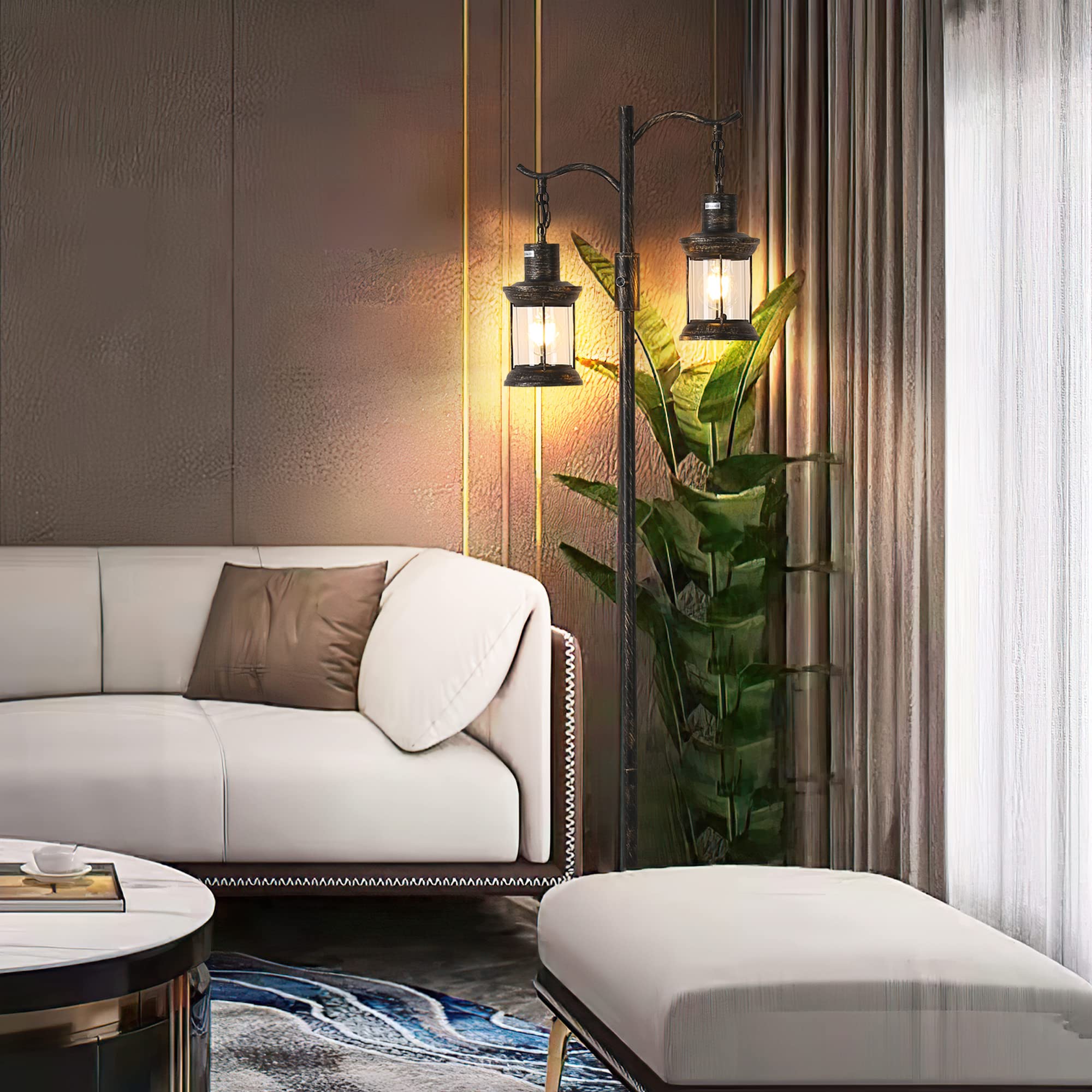 Asmymhd Vintage Dimmable Floor Lamp, Rustic Farmhouse Design, Iron, Bronze Finish, Model F-230912, for Living Room/Bedroom
