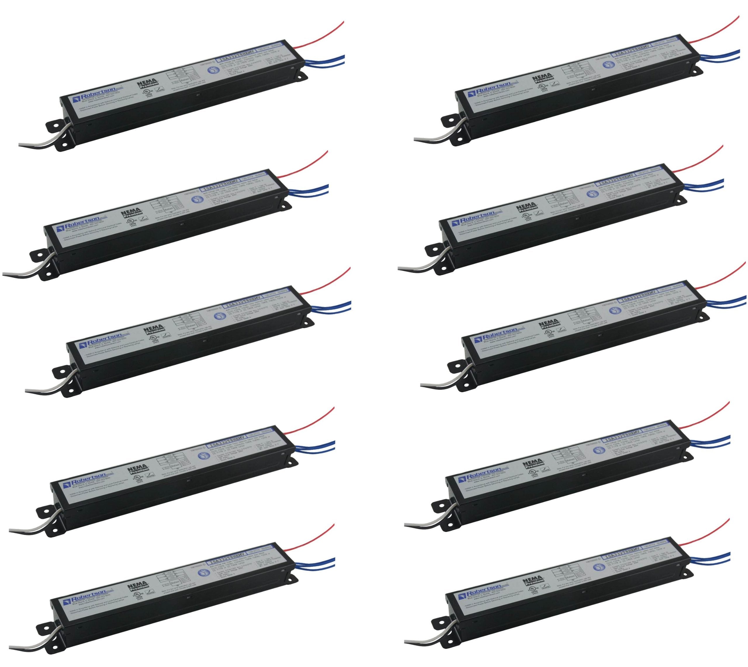 Robertson Fluorescent eBallasts for 3 F32T8 Lamps, Instant Start, 120-277Vac, 10-Pack, Metal, Black
