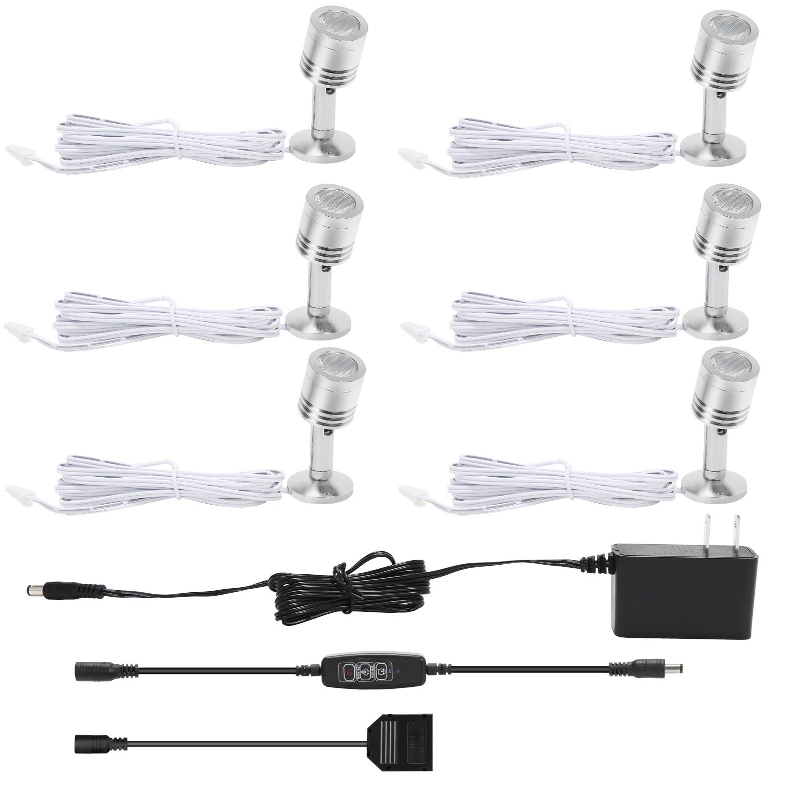 Taysing LED Spot Light 6 Pack Dimming & Timing Soft White Aluminum Accent Lighting for Art, Shelves, and Displays