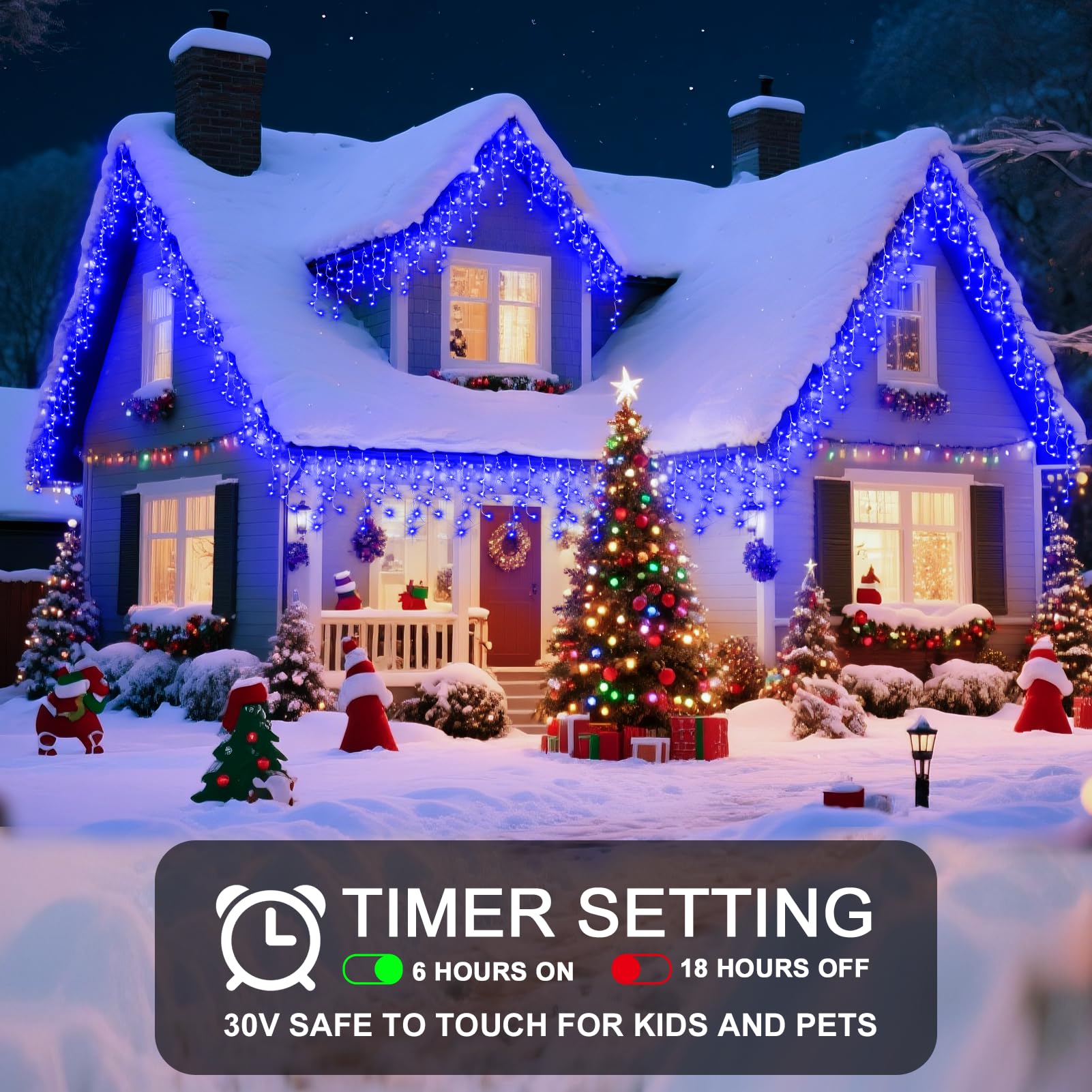 Jdgjyds 98 Ft String Lights For Outside  1216 Led Christmas Lights Outdoor Plug In  Christmas String Lights With 8 Modes & Timer For Holiday  Party  Wedding  House  Patio  Outdoor Decor(Blue)