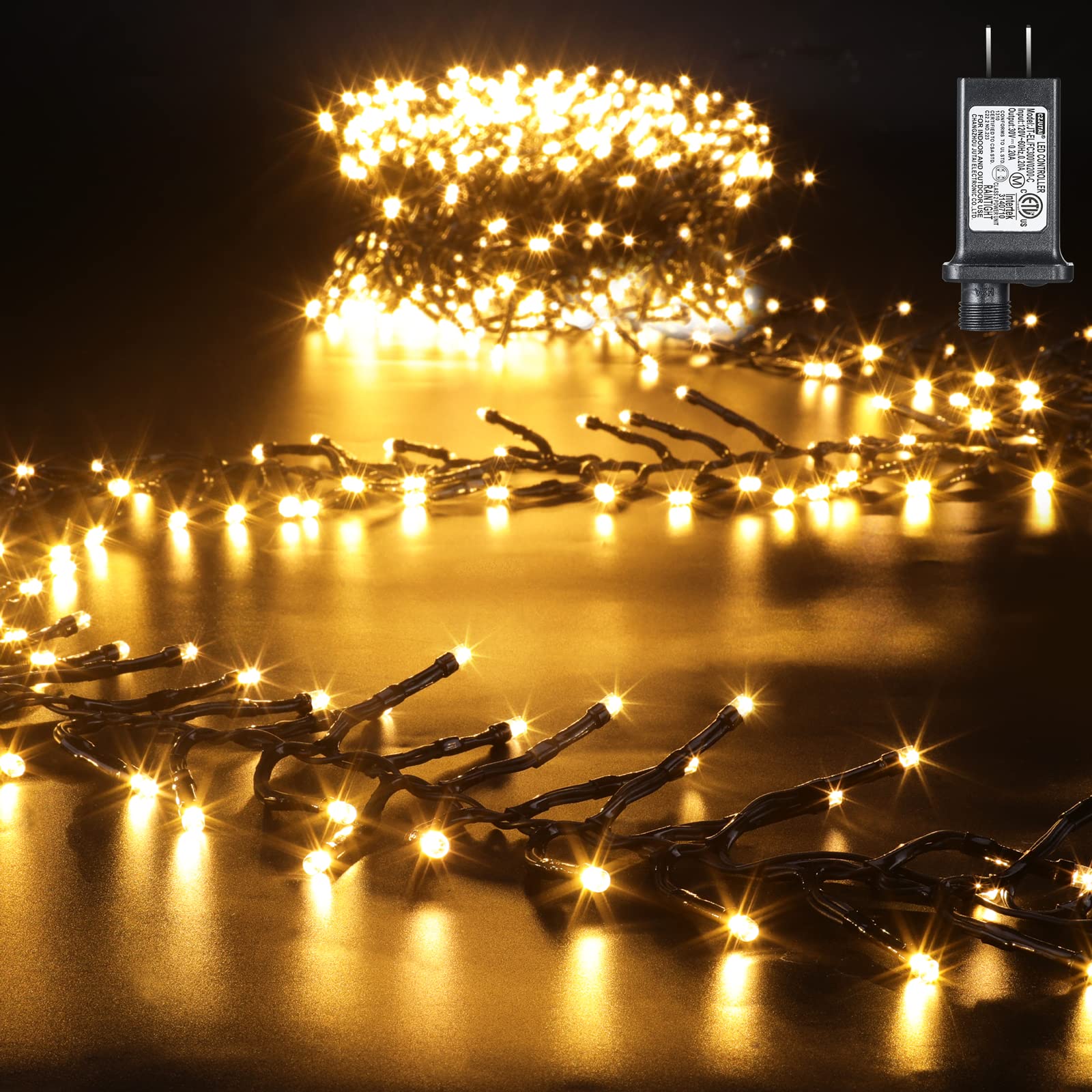 Quntis LED Christmas Cluster Lights, 760 LEDs 25FT Outdoor Waterproof Black Wire Christmas Firecrackers String Lights, 8 Modes W