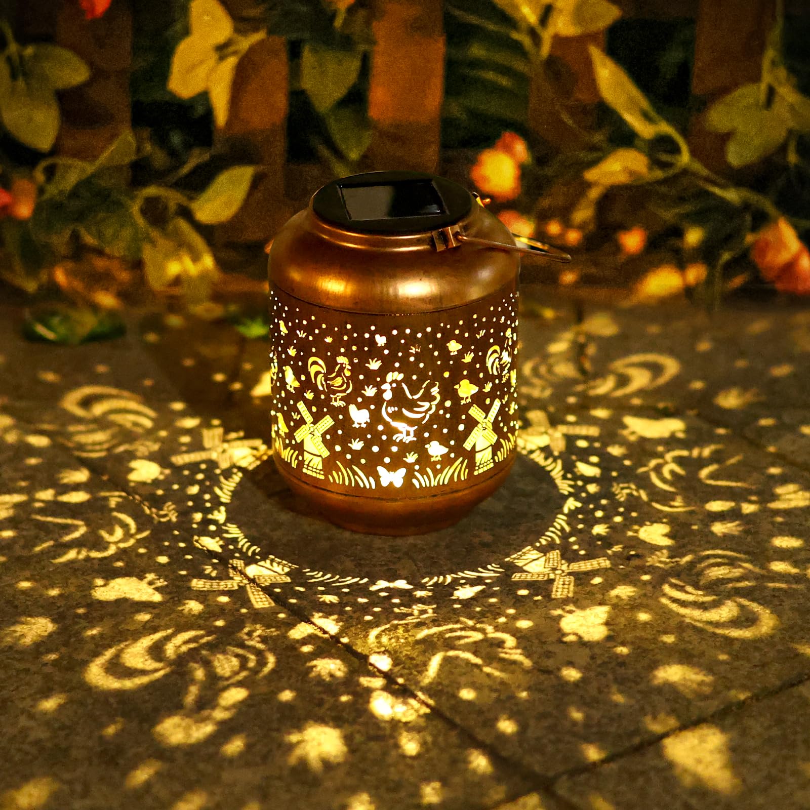 Gr8Gardens Metal Solar Lantern - Waterproof Outdoor Hanging Light, Red Copper, LED Decor for Garden, Patio, Yard, Porch, Model B-G-PD-25017-ji